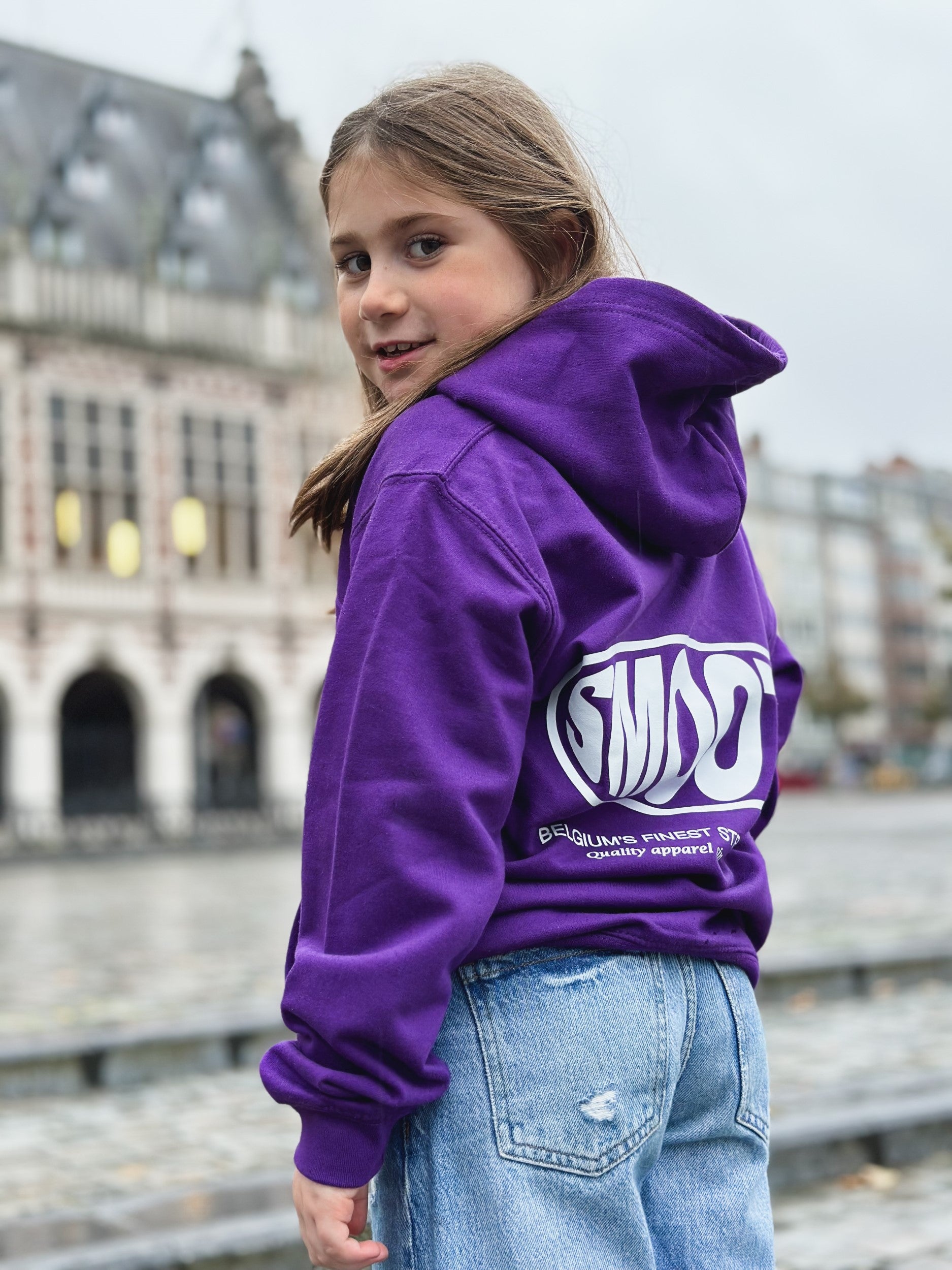 Dark Purple Kids Hoodie / Oval White Front+Back Girls