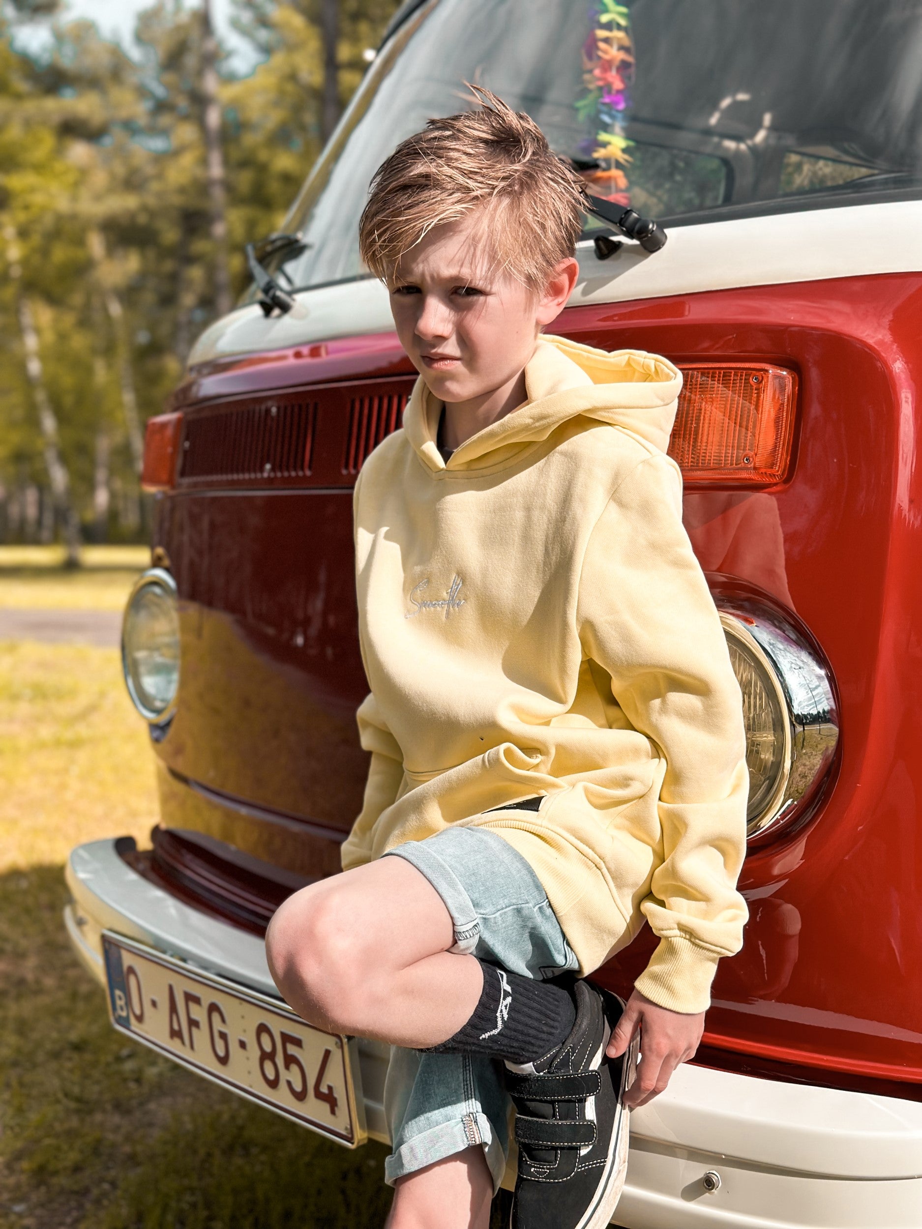 Soft Yellow Kids Hoodie / Signature White Boys