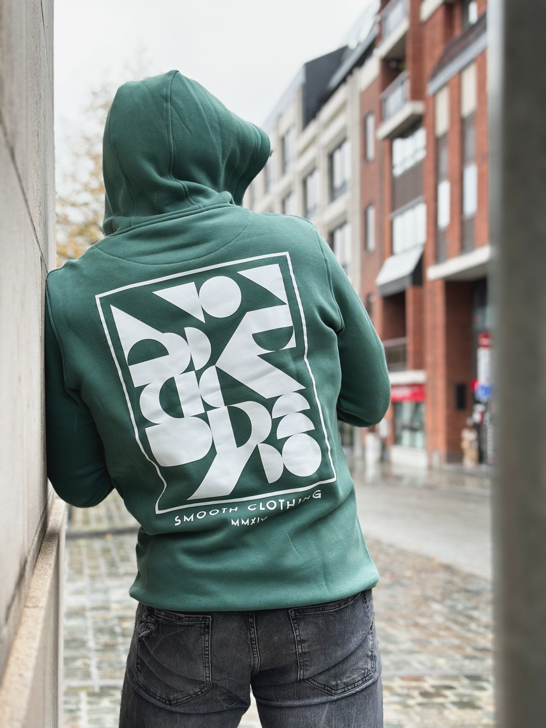 Pale Green Hoodie / Art White Front+Back Men