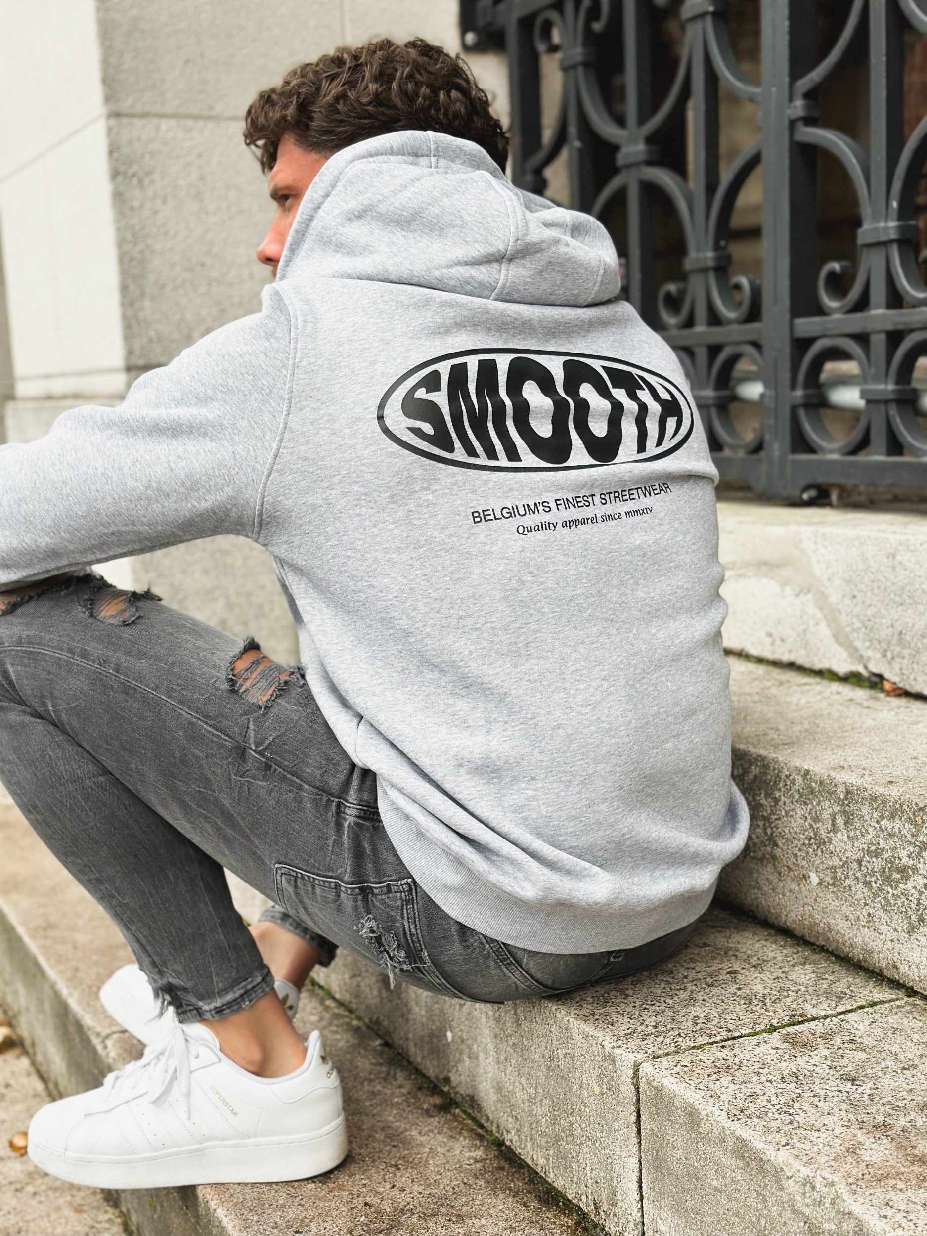 Grey Hoodie / Oval Black Front+Back Men