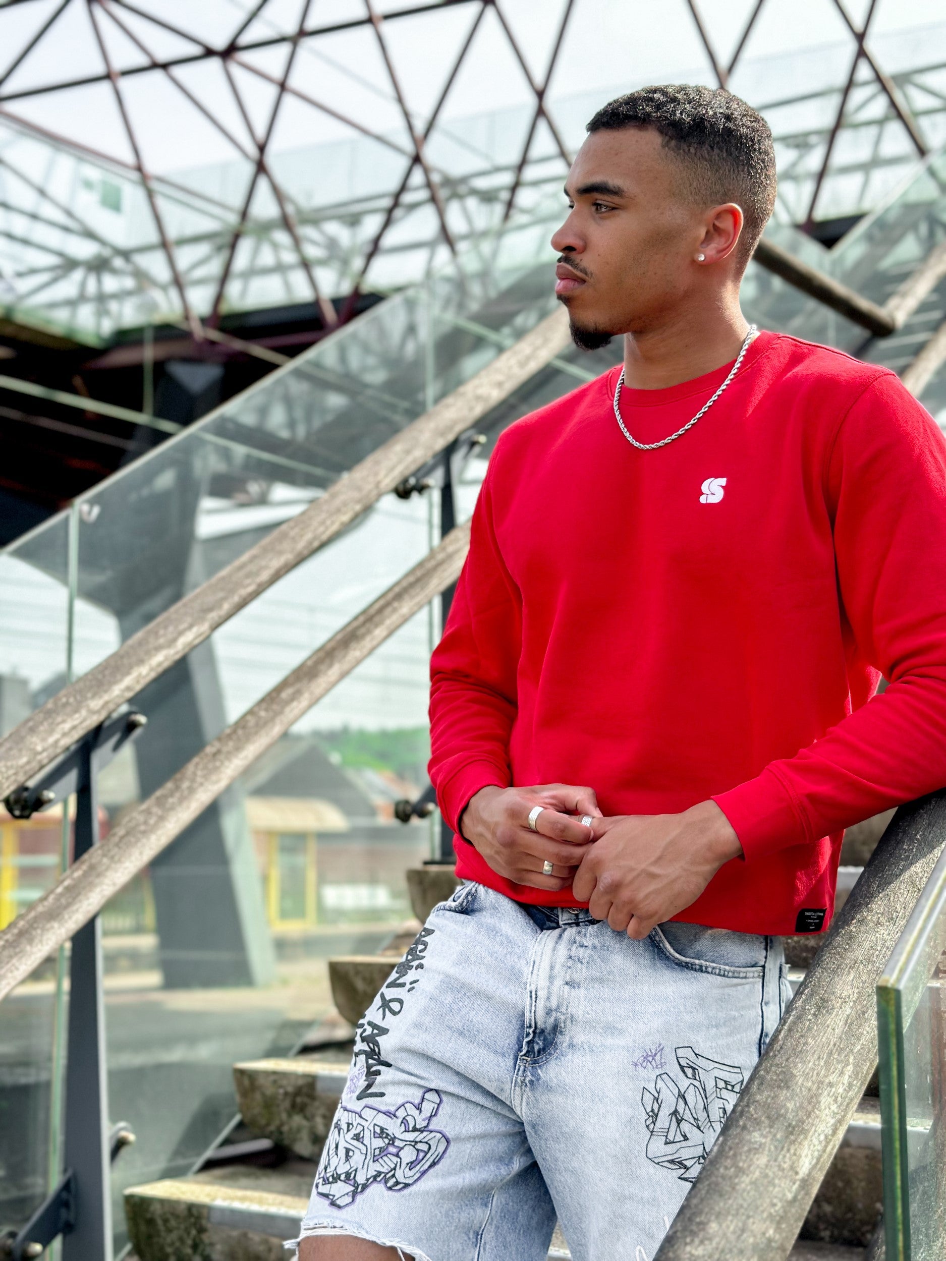 Red Crew / S Logo White Embroidered Men