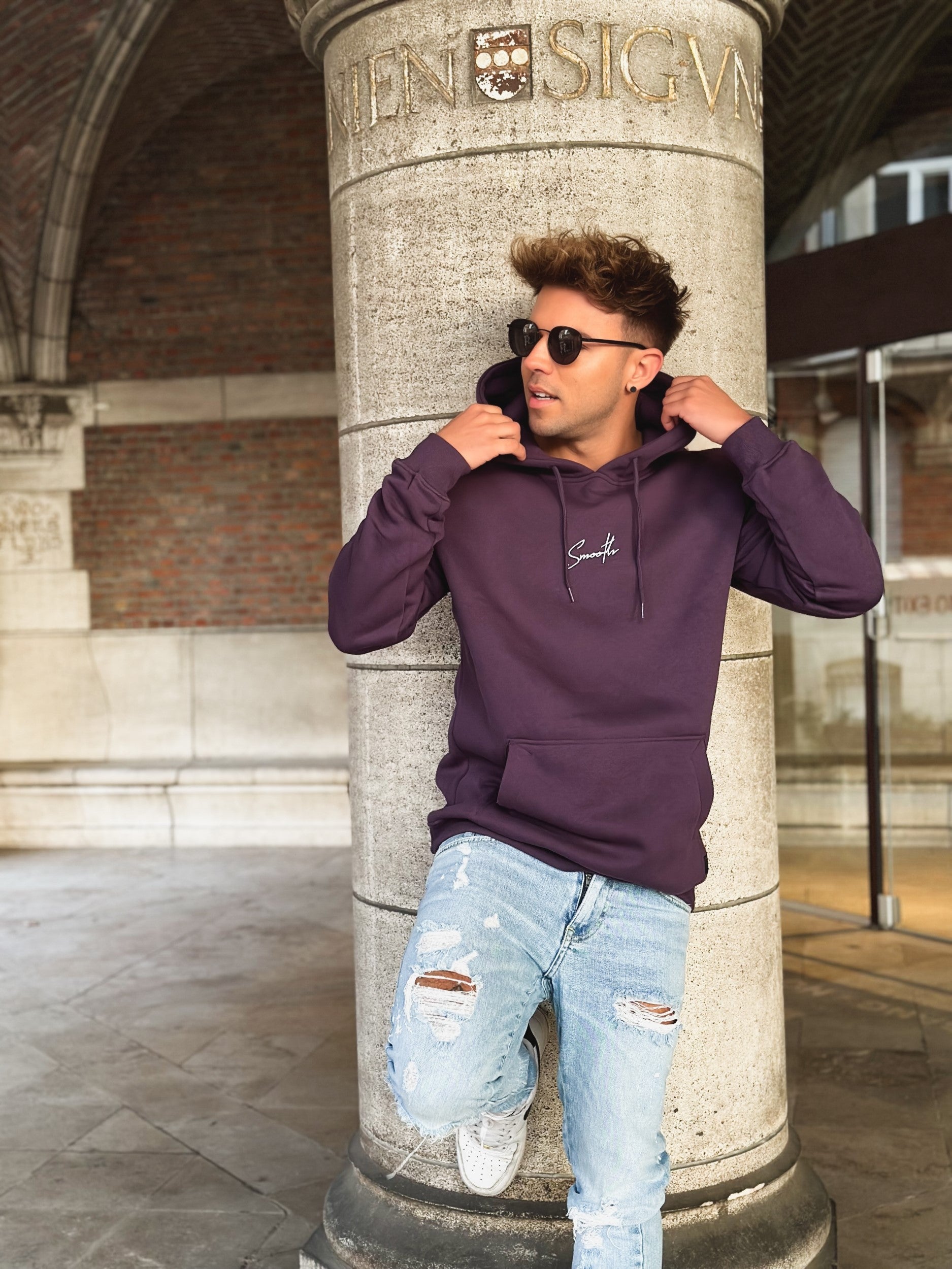 Dark Purple Hoodie / Signature White Men