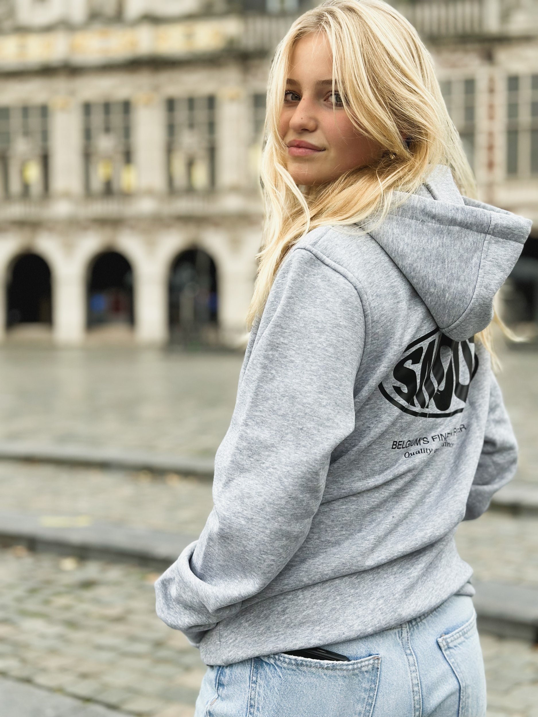 Grey Hoodie / Oval Black Front+Back Women