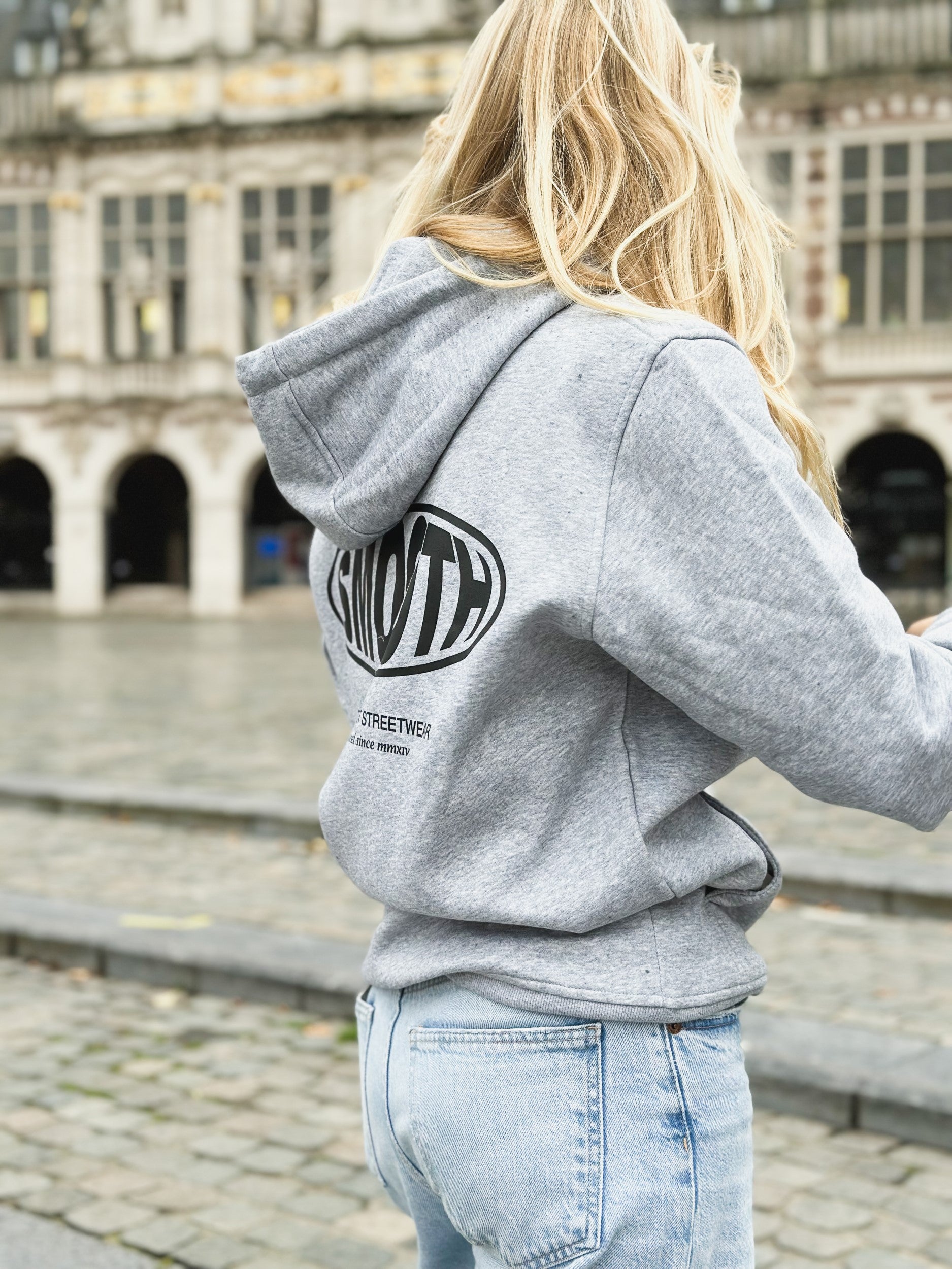 Grey Hoodie / Oval Black Front+Back Women