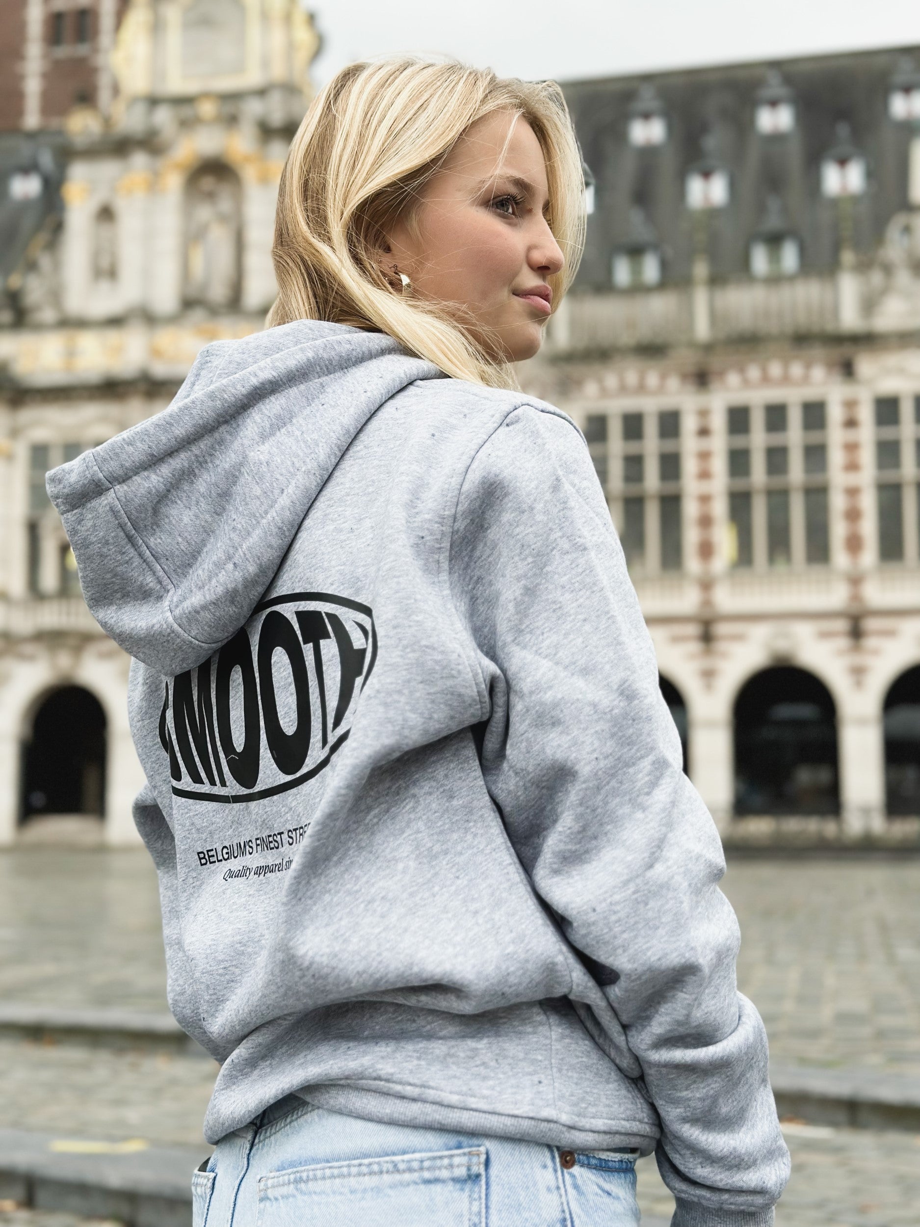 Grey Hoodie / Oval Black Front+Back Women