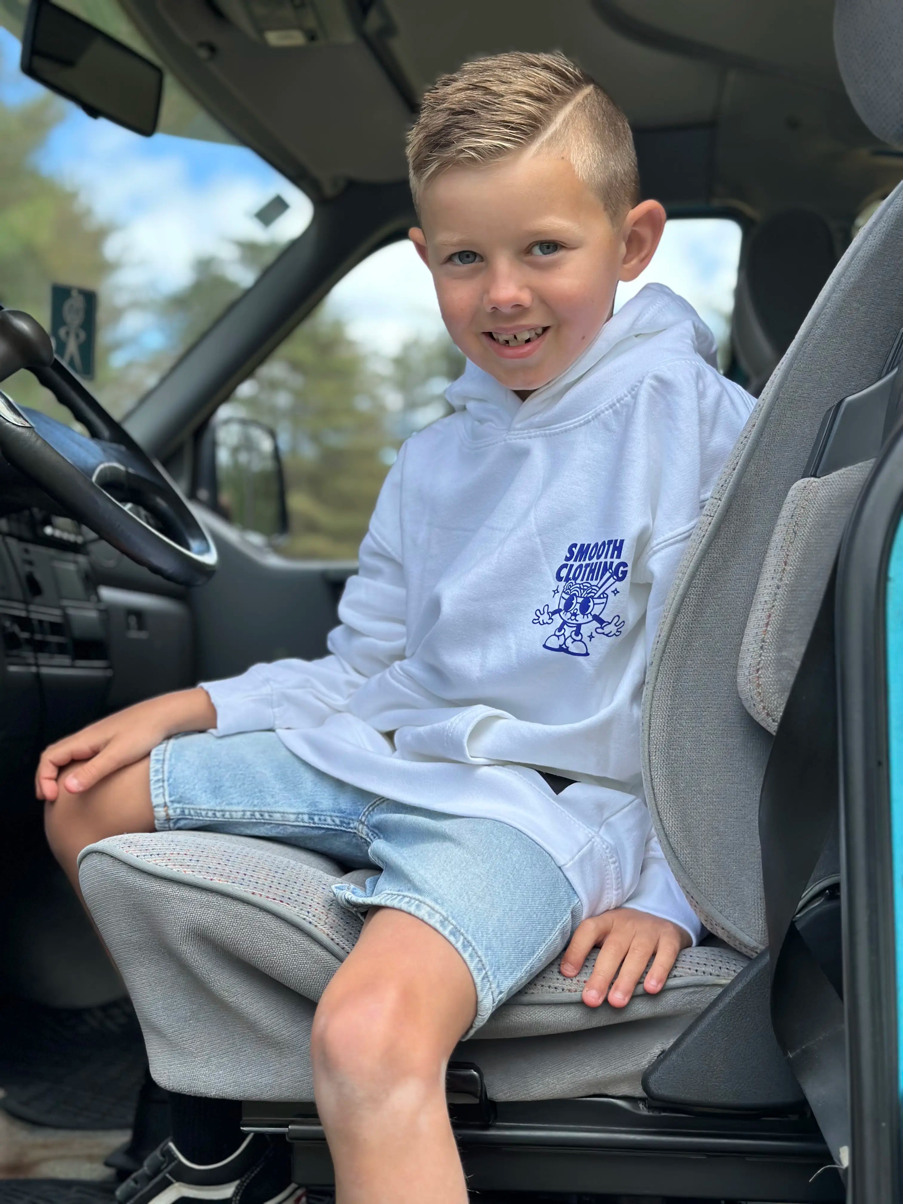 White Kids Hoodie / Noods Blue Front+Back Boys
