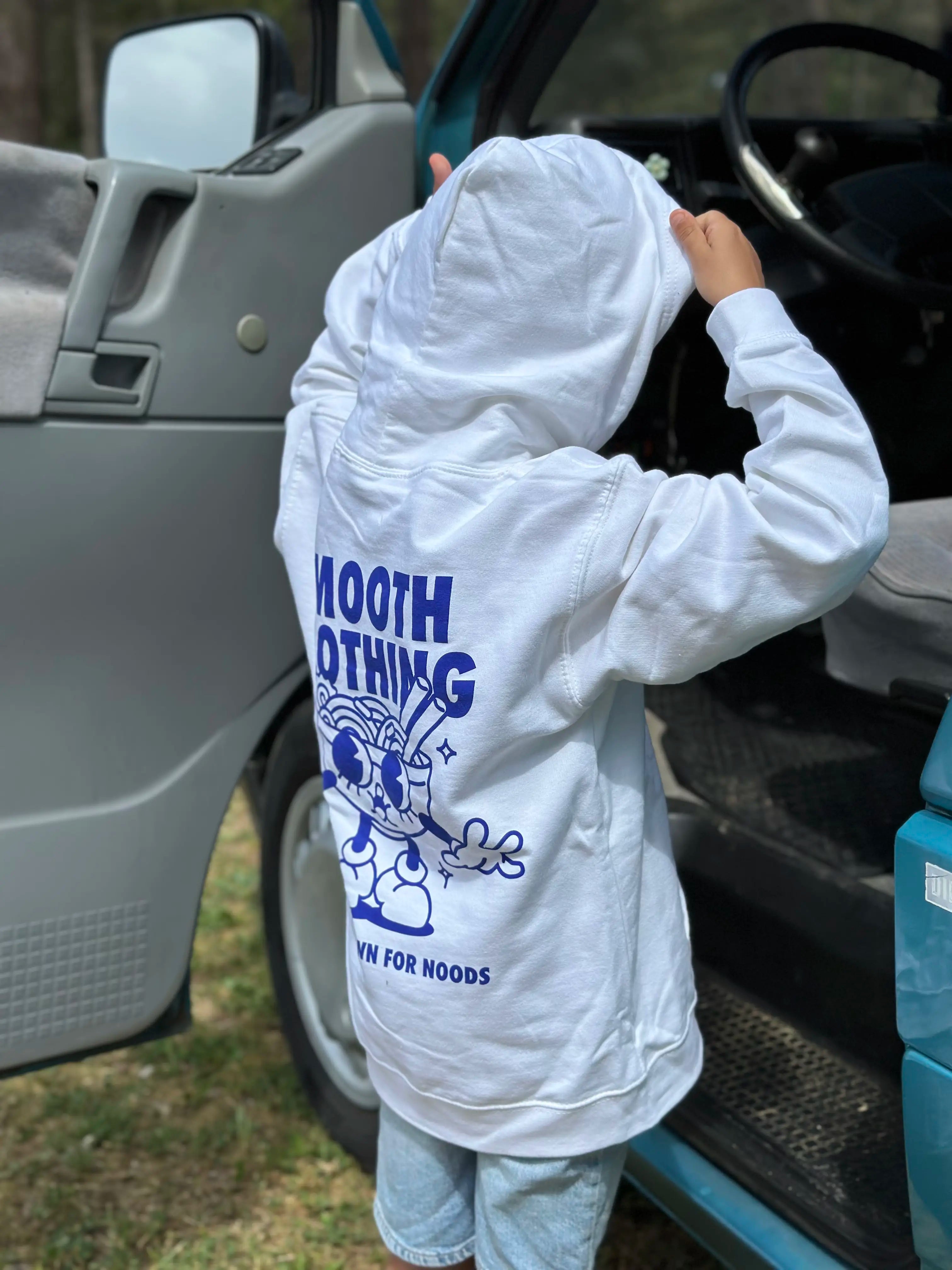 White Kids Hoodie / Noods Blue Front+Back Boys