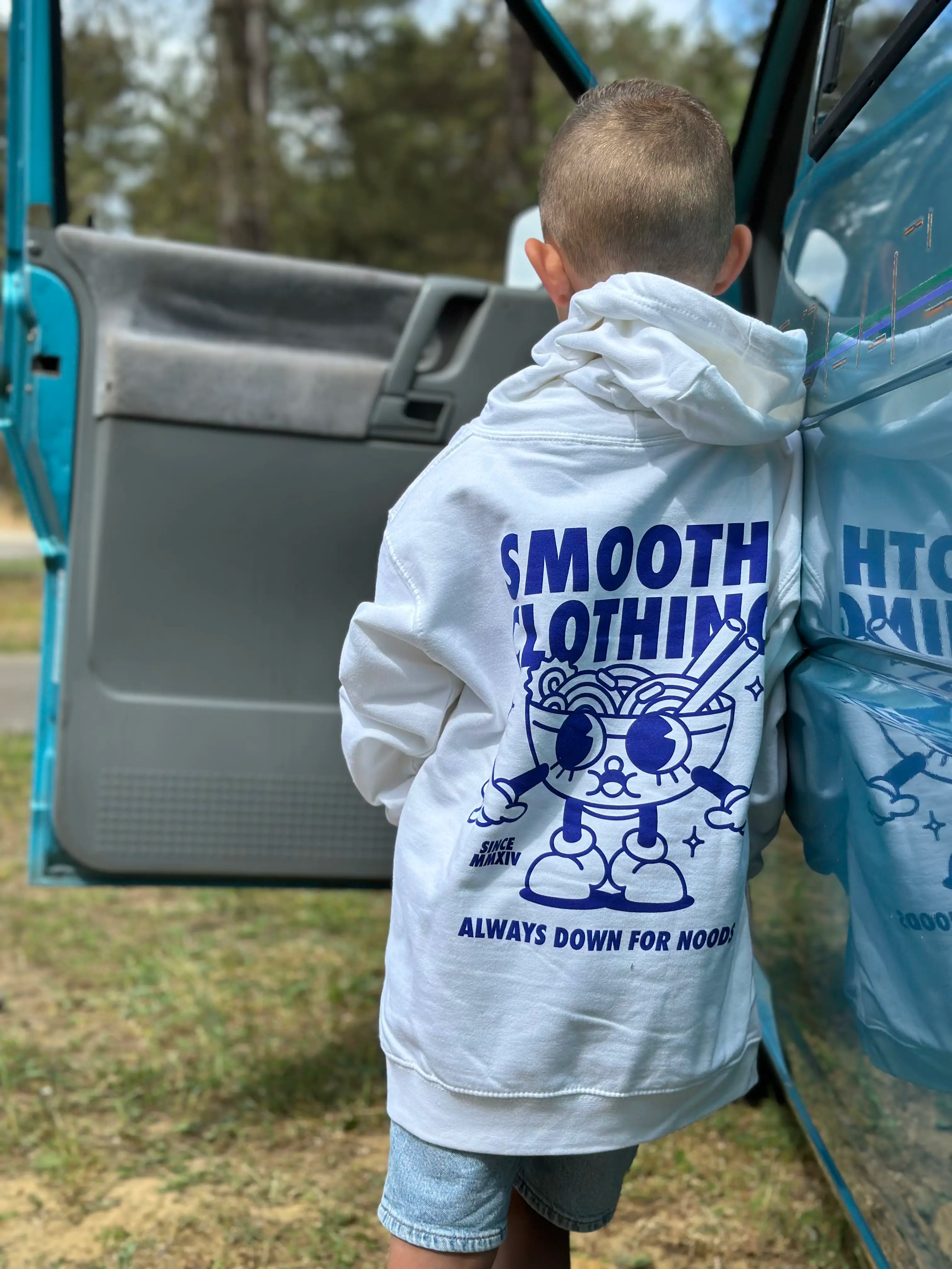 White Kids Hoodie / Noods Blue Front+Back Boys