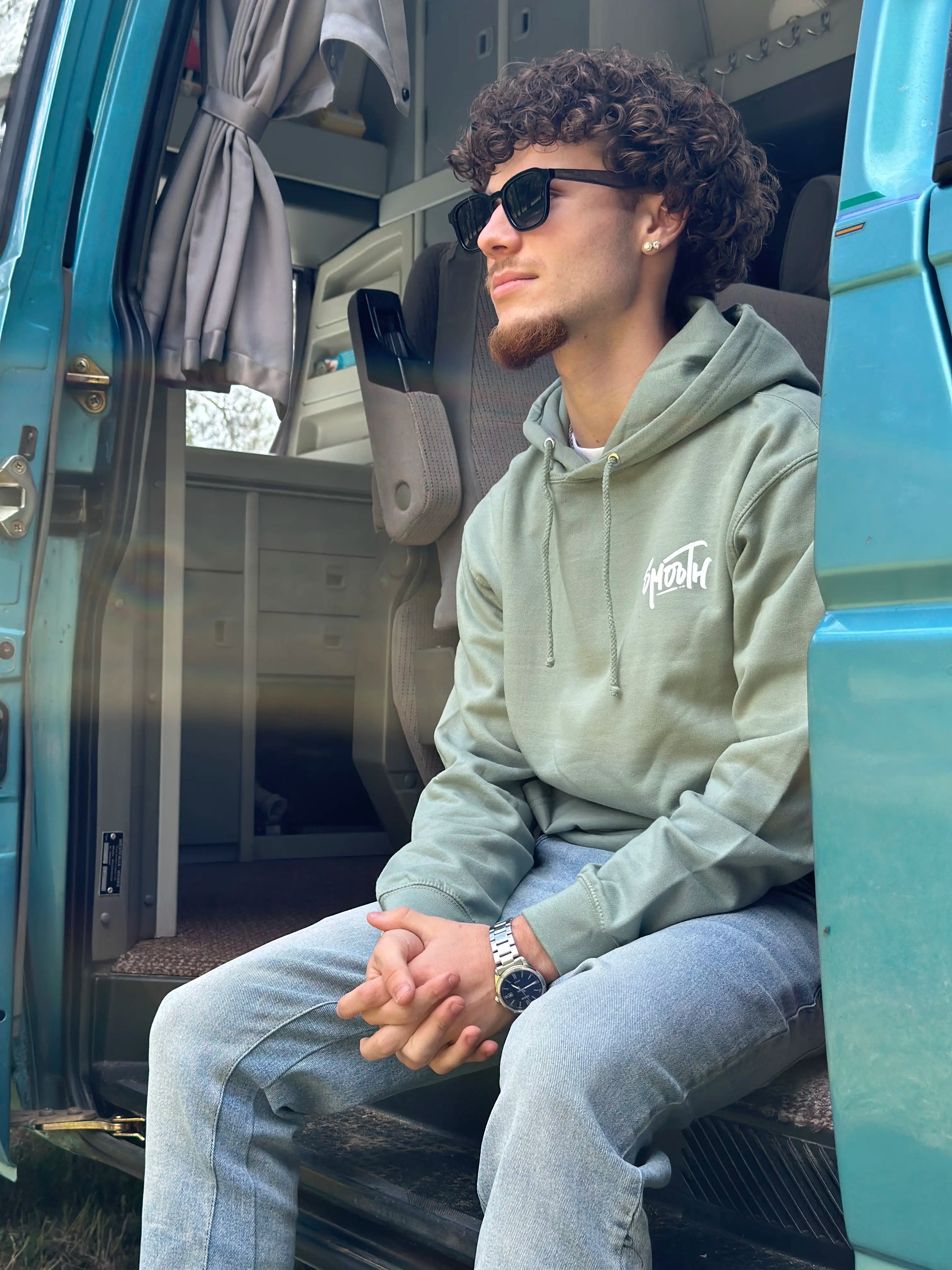 Dusty Green Summer Hoodie / Dainty White Front+Back Men