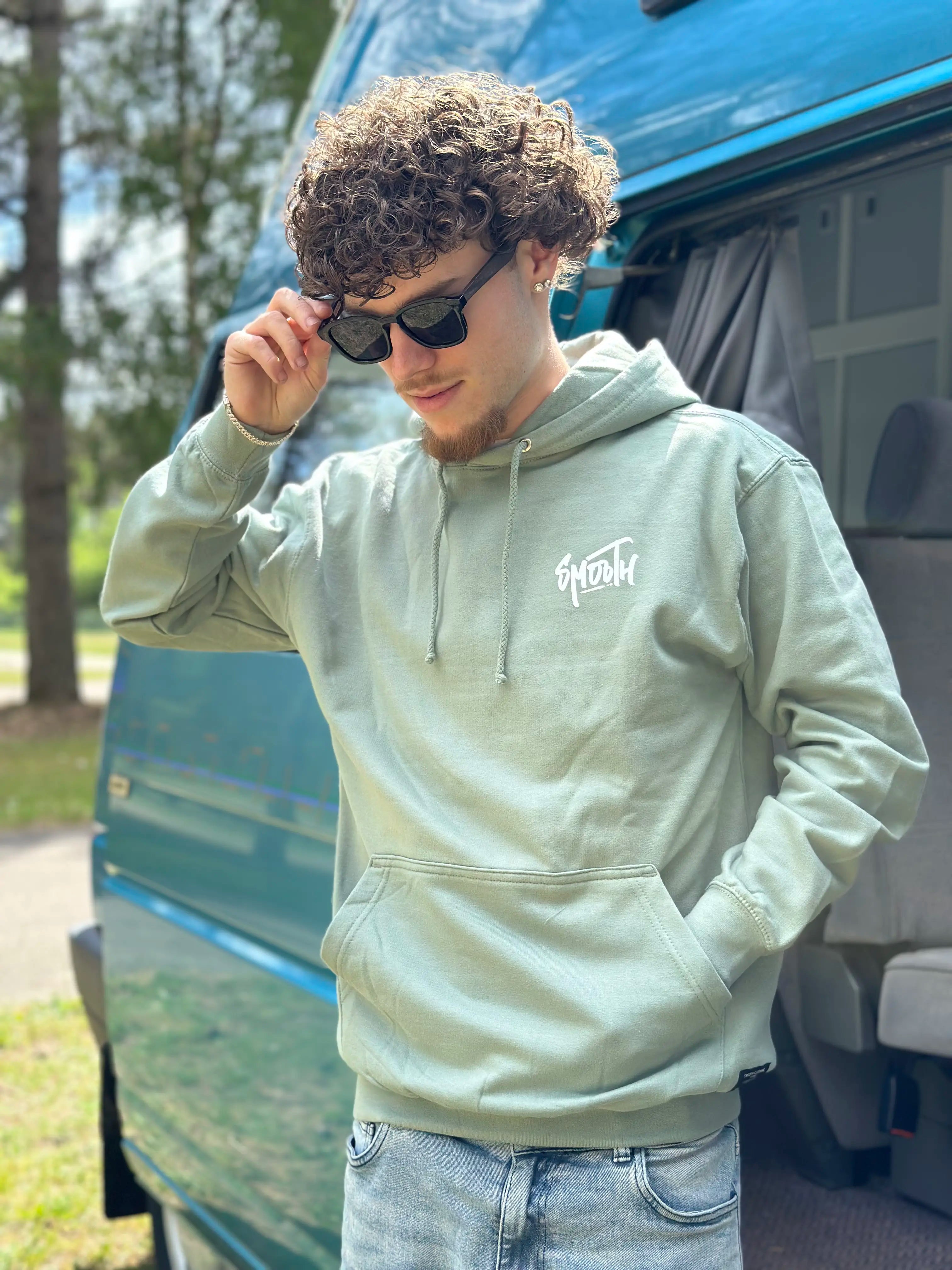 Dusty Green Summer Hoodie / Dainty White Front+Back Men