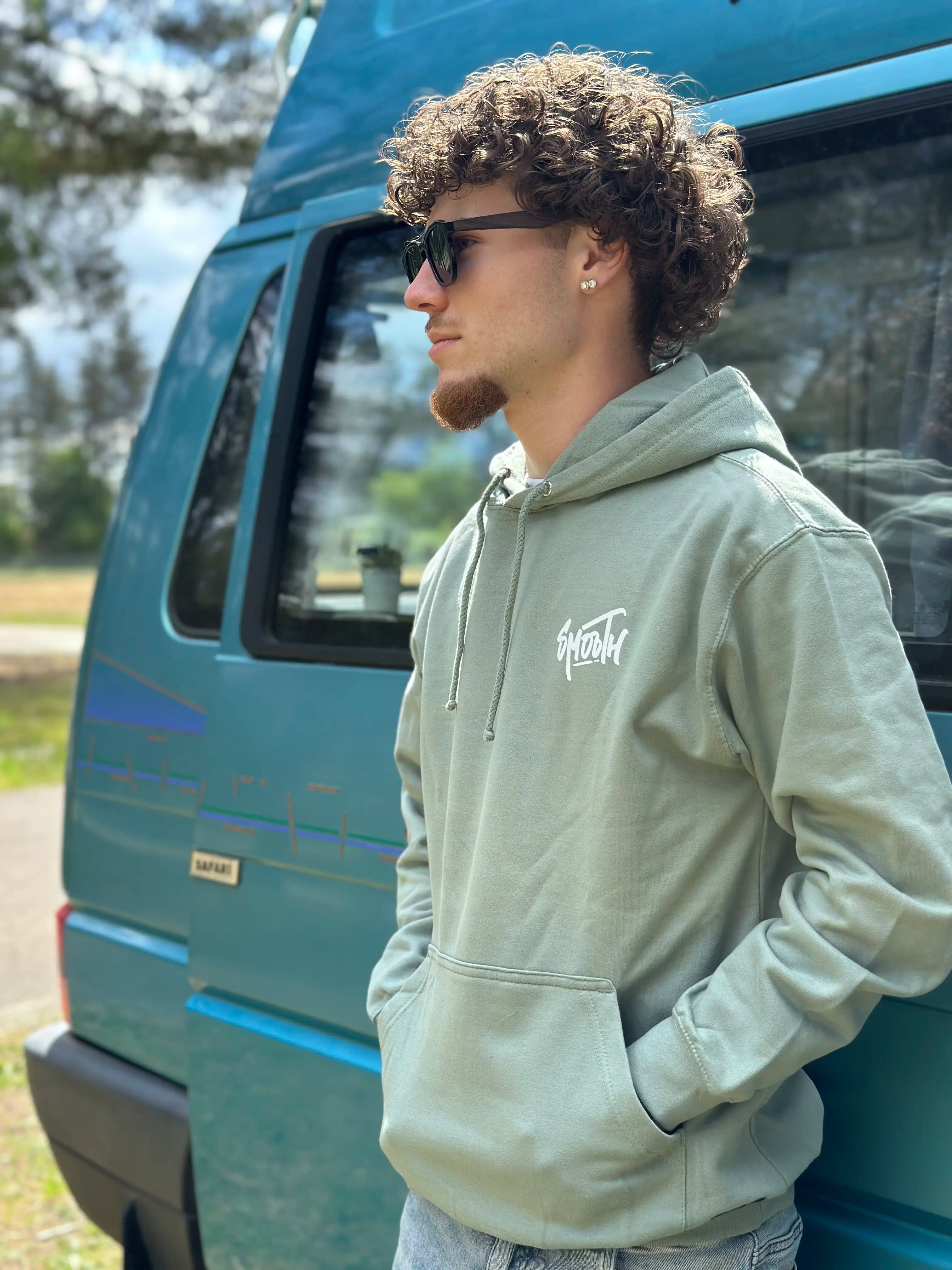 Dusty Green Summer Hoodie / Dainty White Front+Back Men
