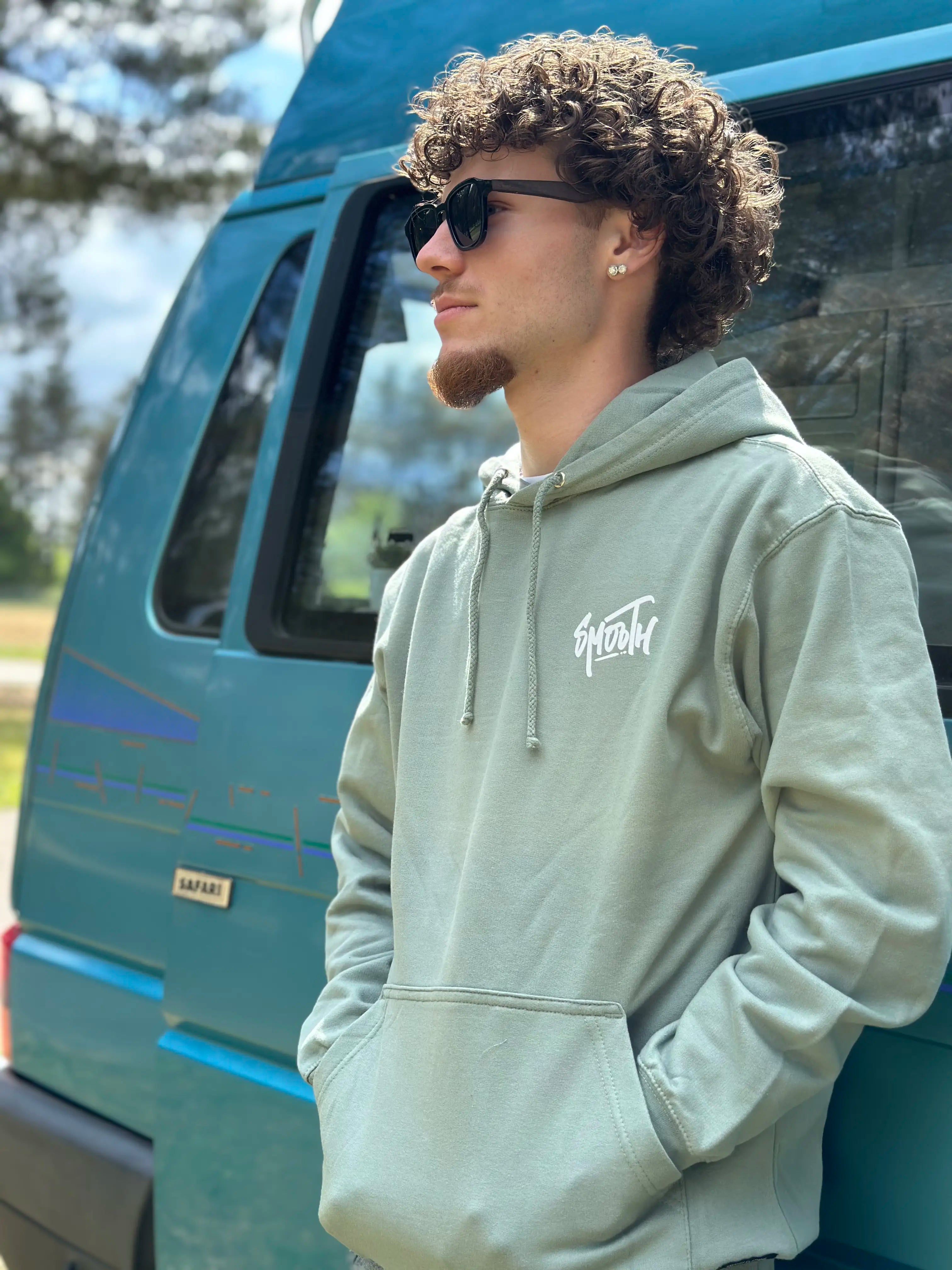 Dusty Green Summer Hoodie / Dainty White Front+Back Men