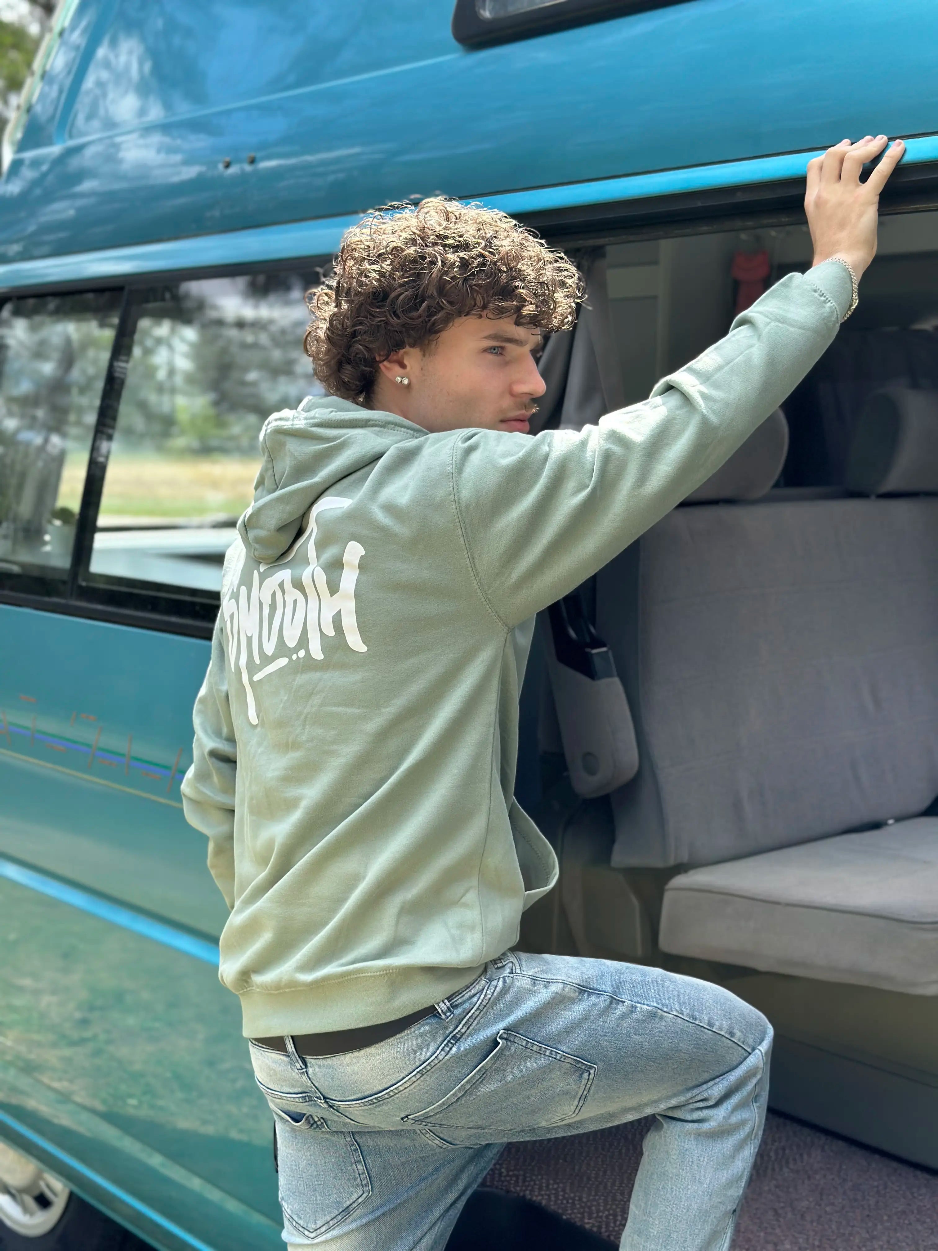 Dusty Green Summer Hoodie / Dainty White Front+Back Men