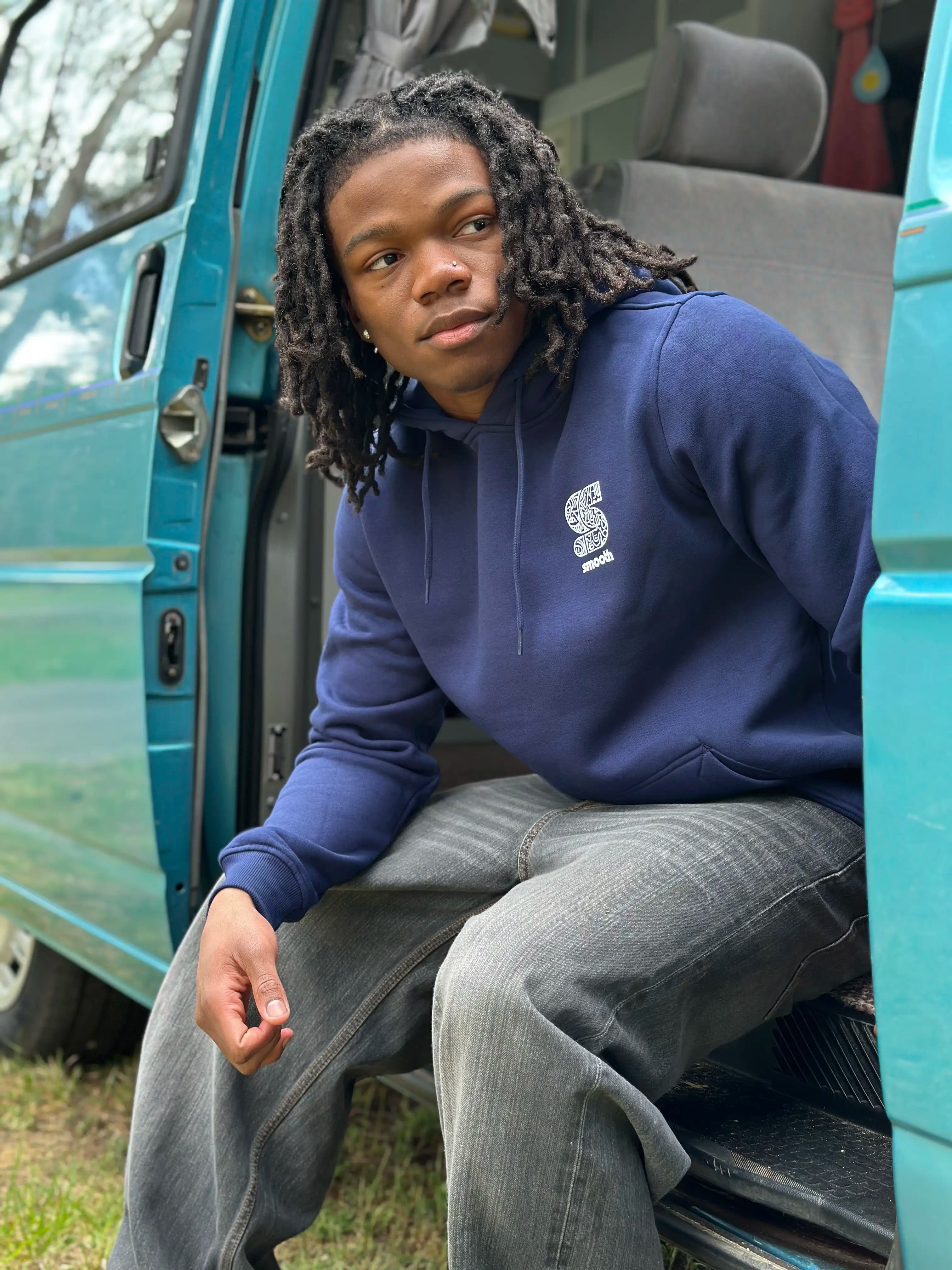 Dark Blue Hoodie / S Doodle White Front+Back Men