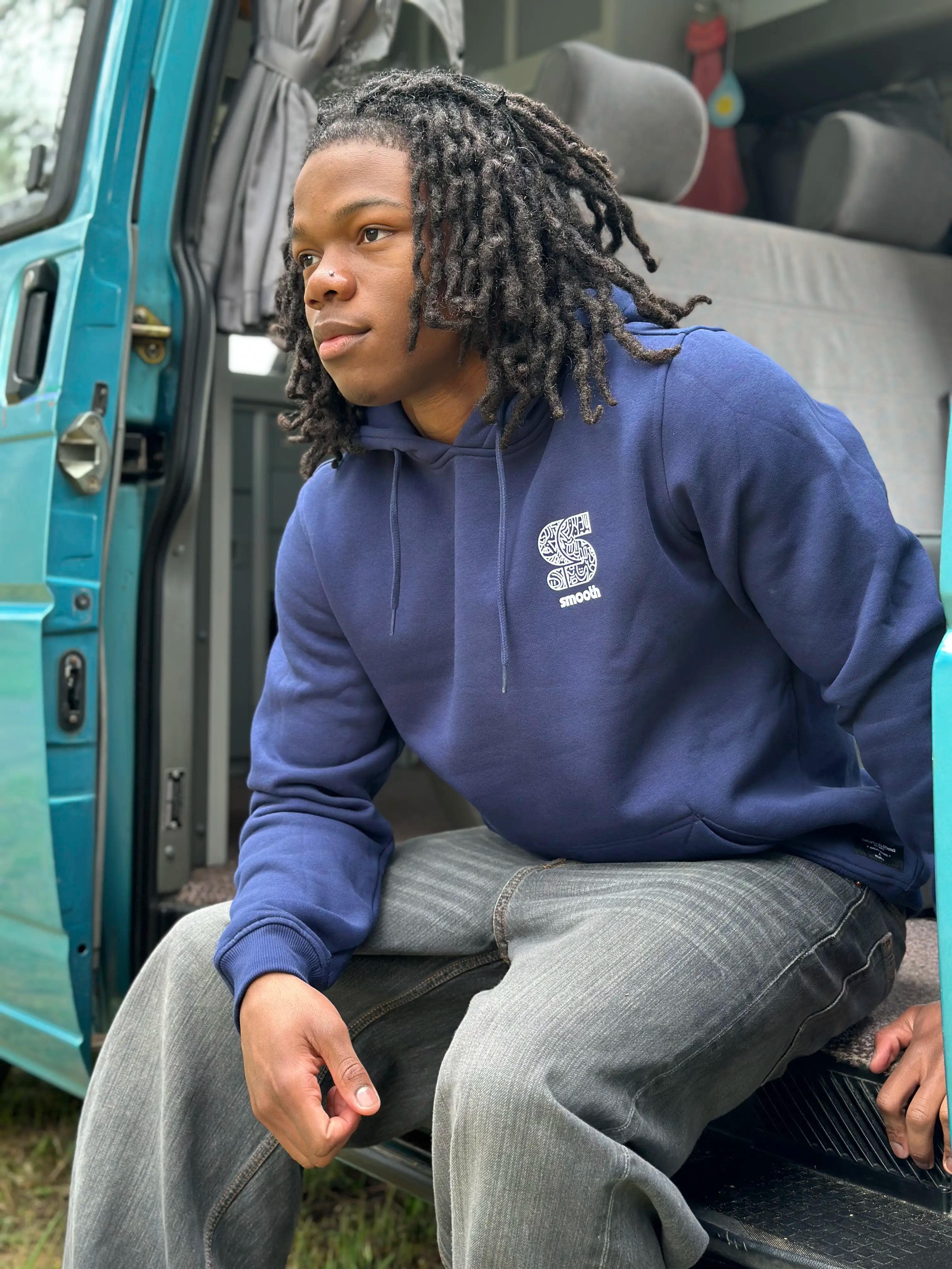 Dark Blue Hoodie / S Doodle White Front+Back Men