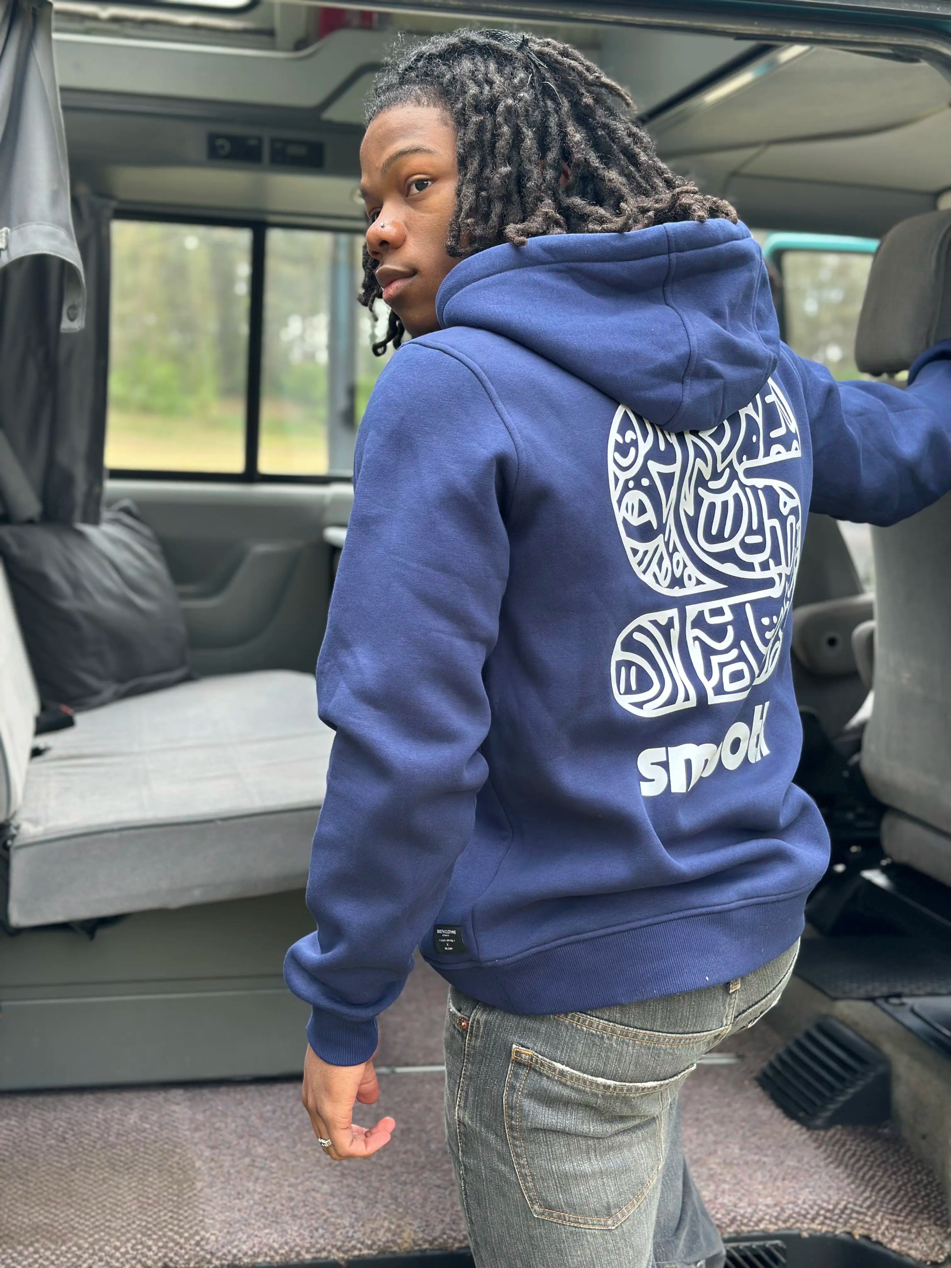 Dark Blue Hoodie / S Doodle White Front+Back Men