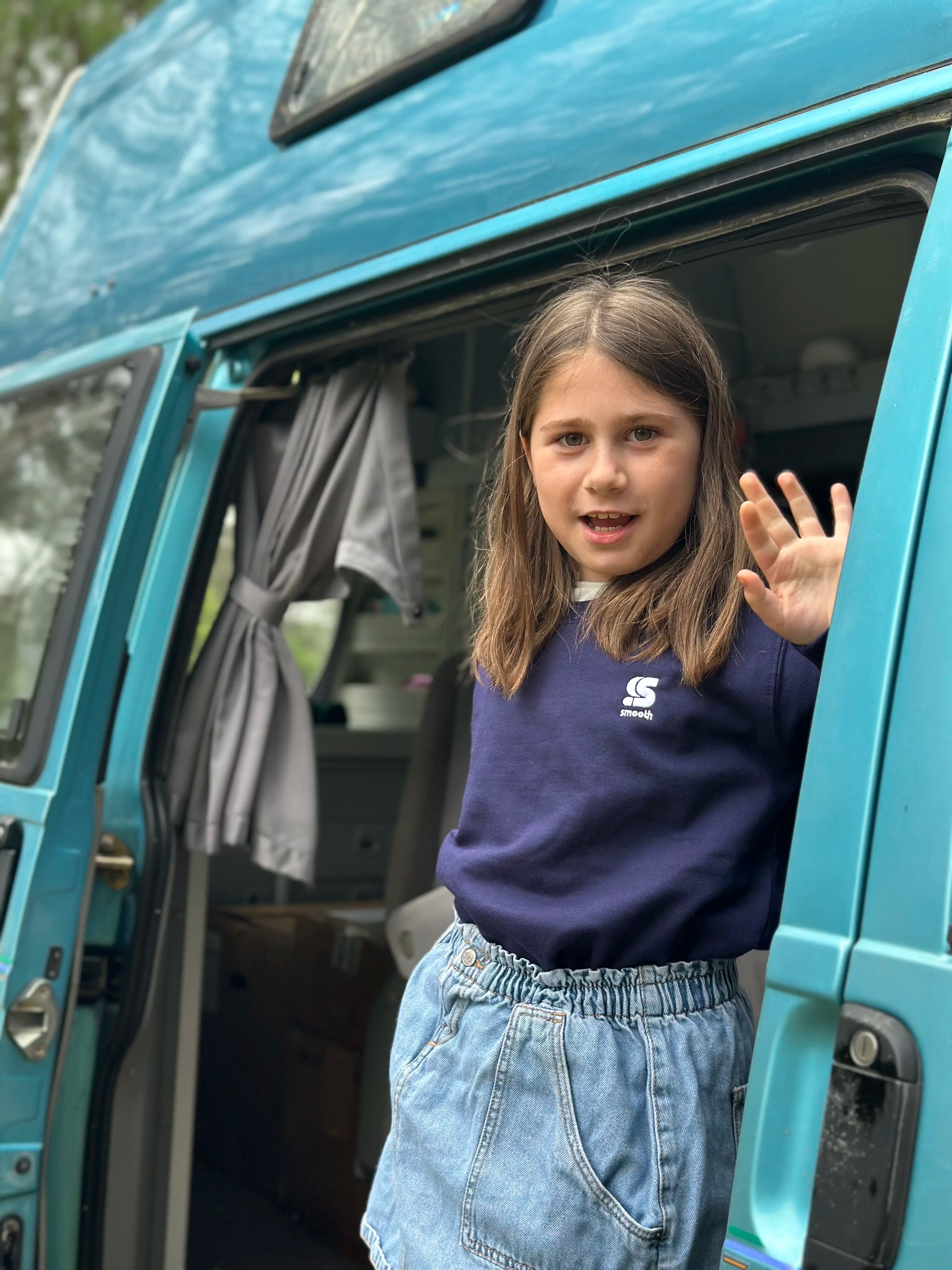 Dark Blue Kids Crew / S Embroidery White Girls