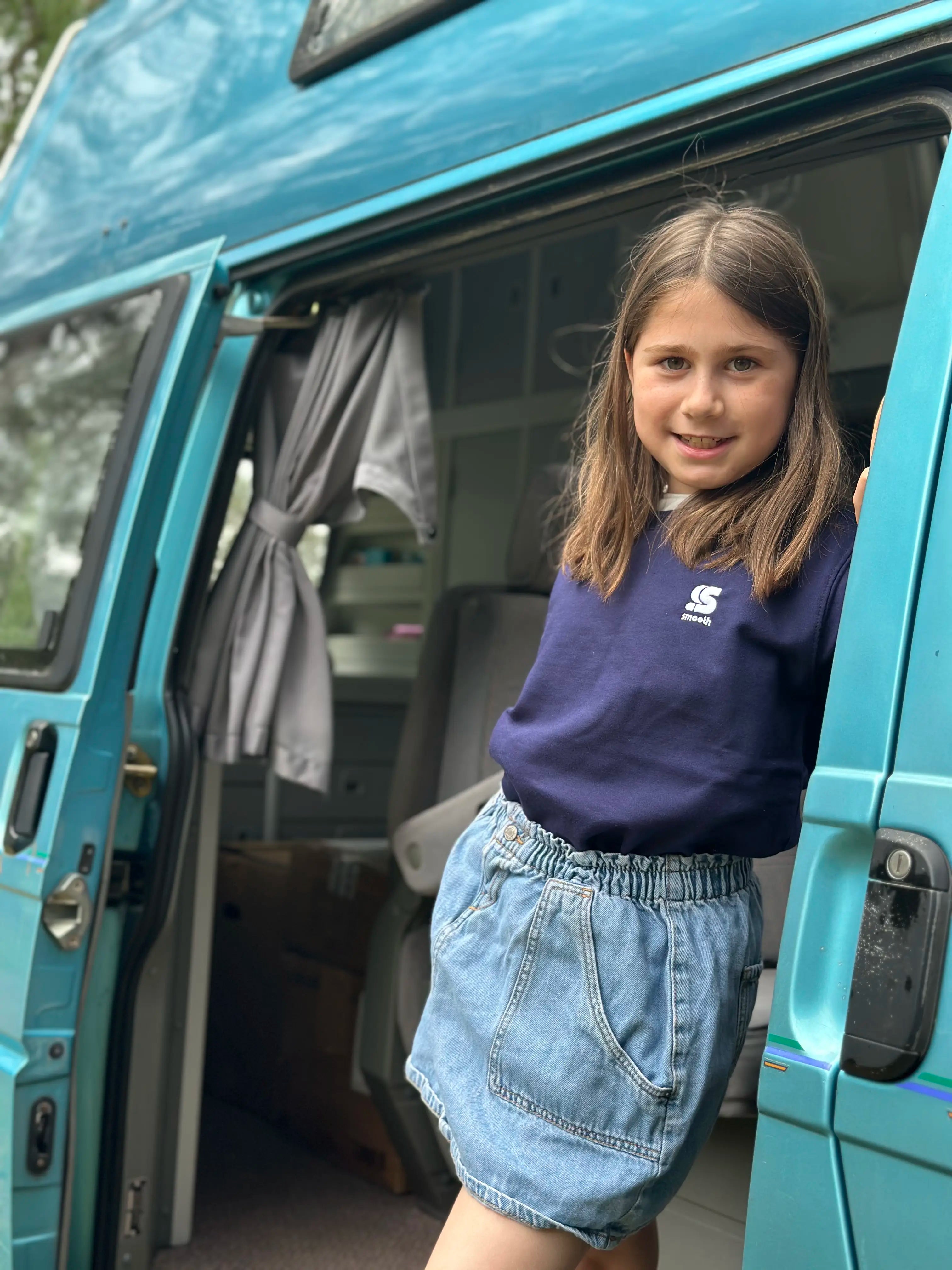 Dark Blue Kids Crew / S Embroidery White Girls
