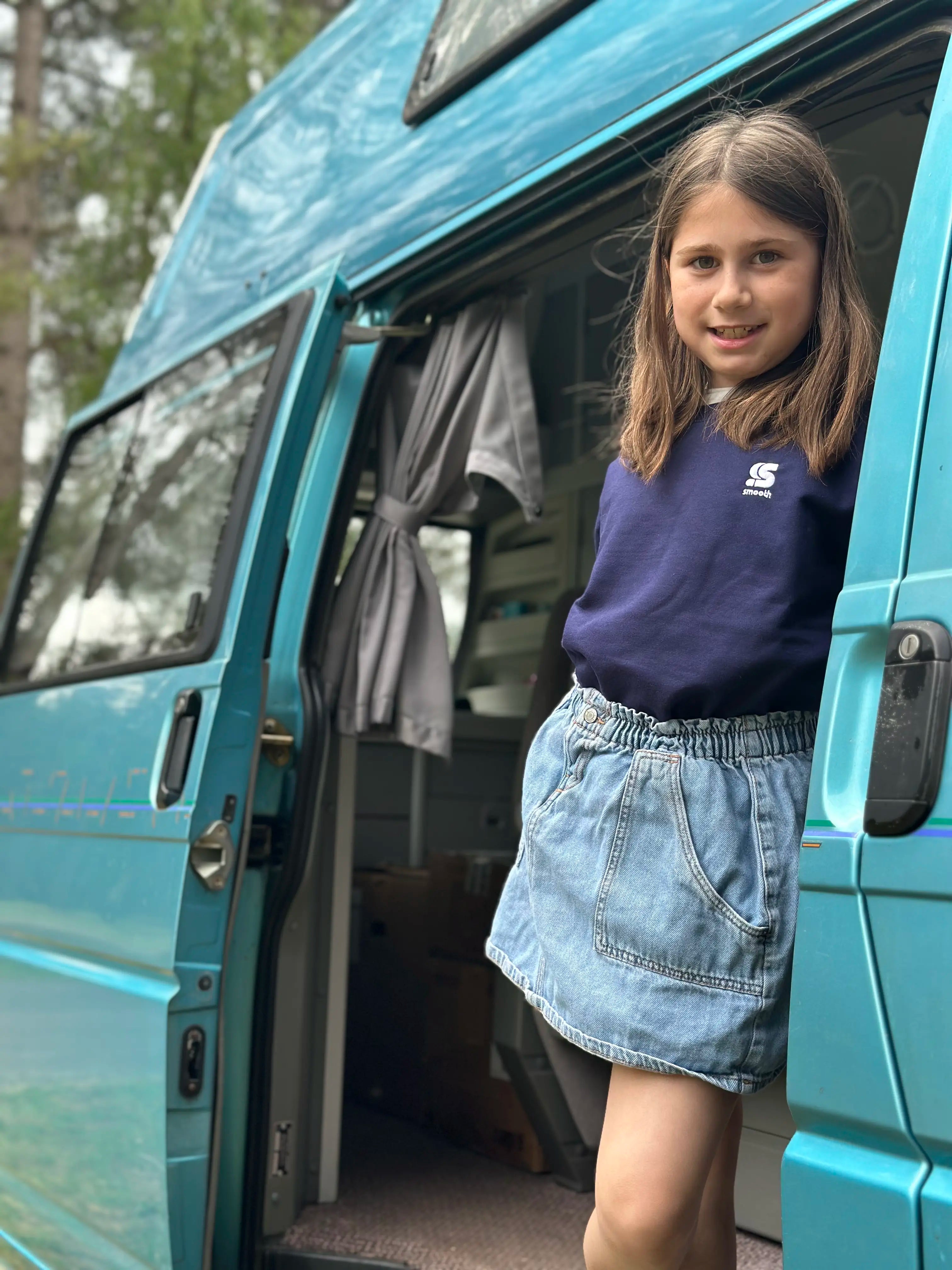 Dark Blue Kids Crew / S Embroidery White Girls