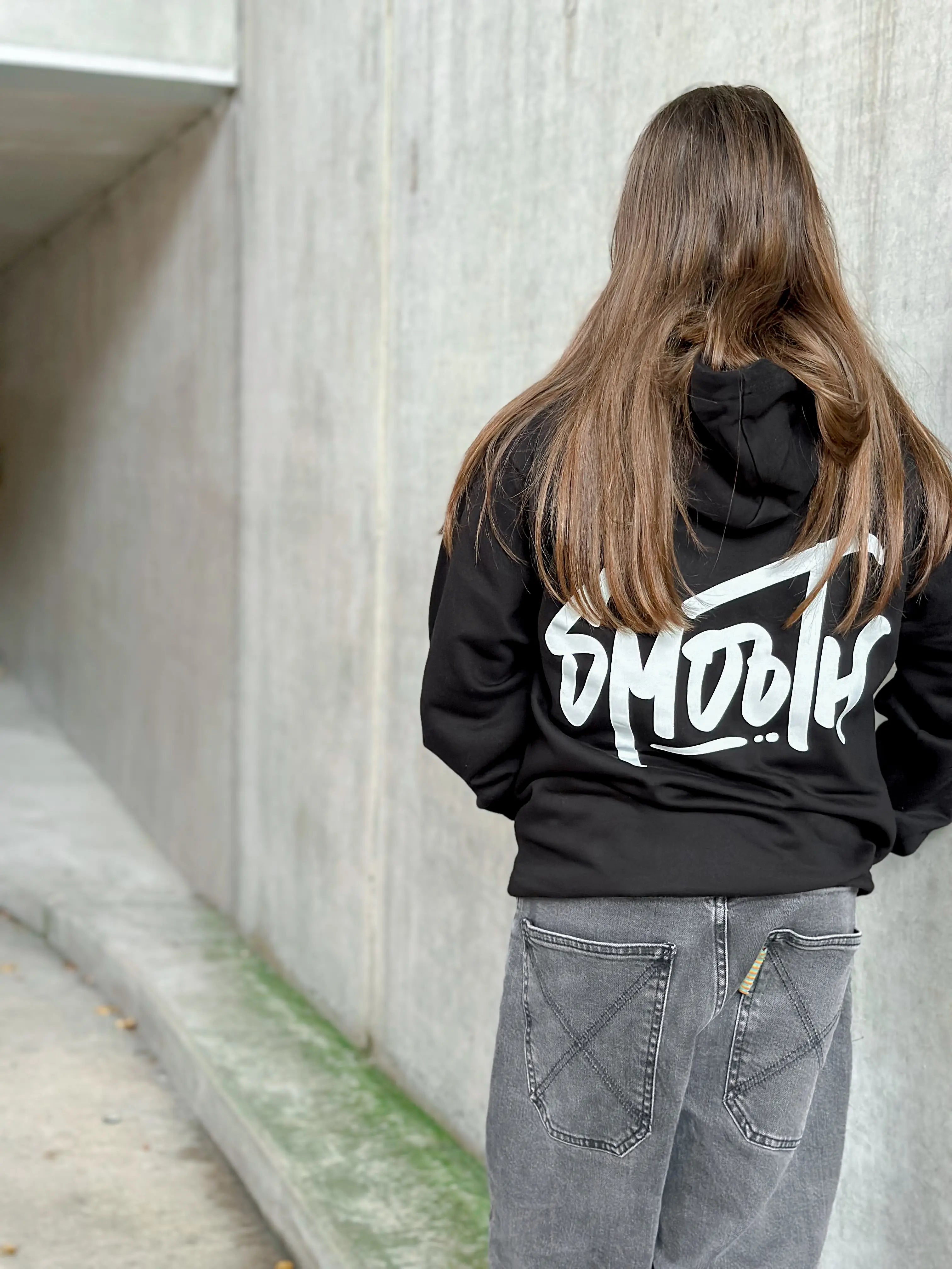 Black Kids Hoodie / Dainty White Front+Back Girls
