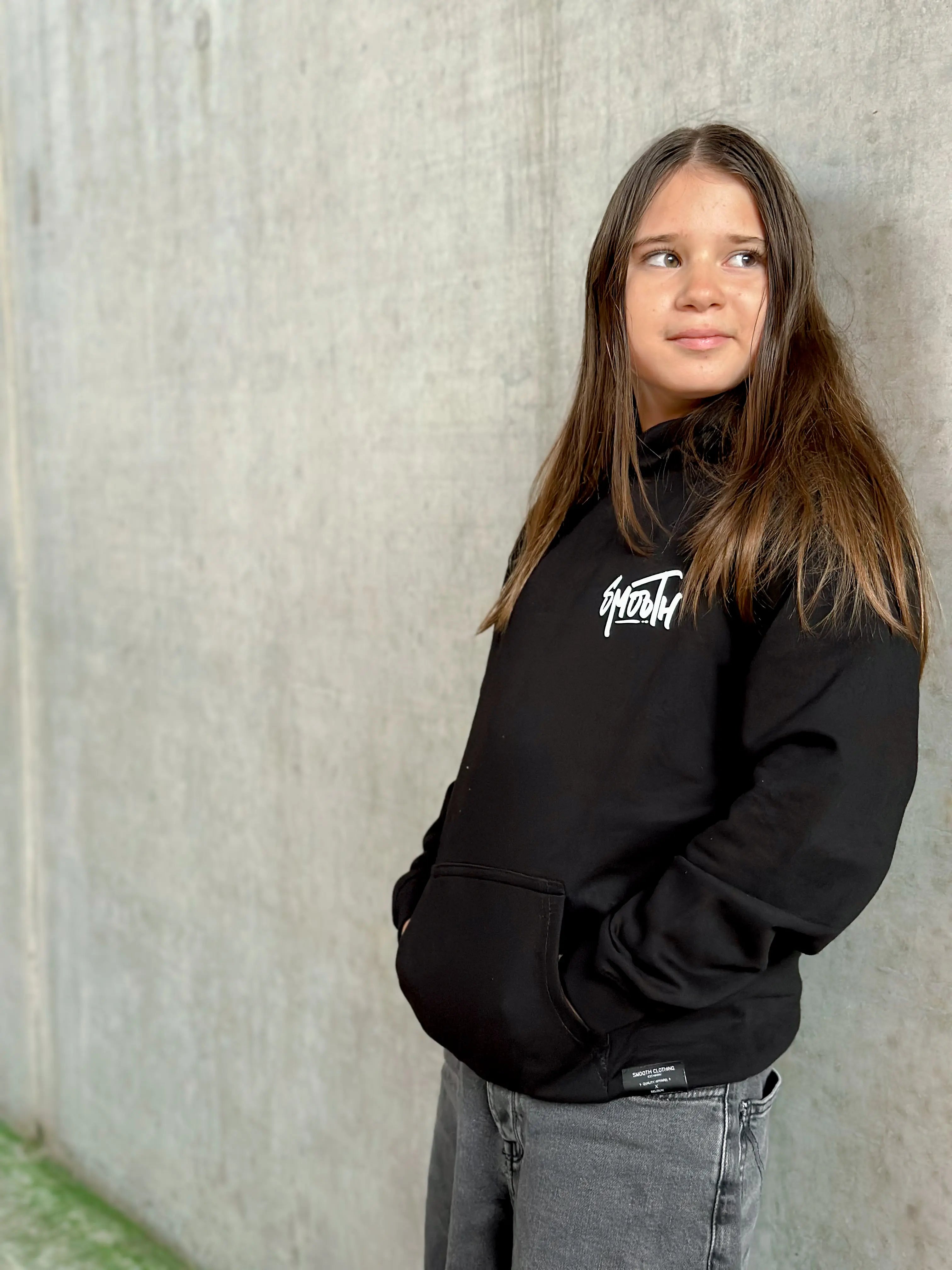 Black Kids Hoodie / Dainty White Front+Back Girls