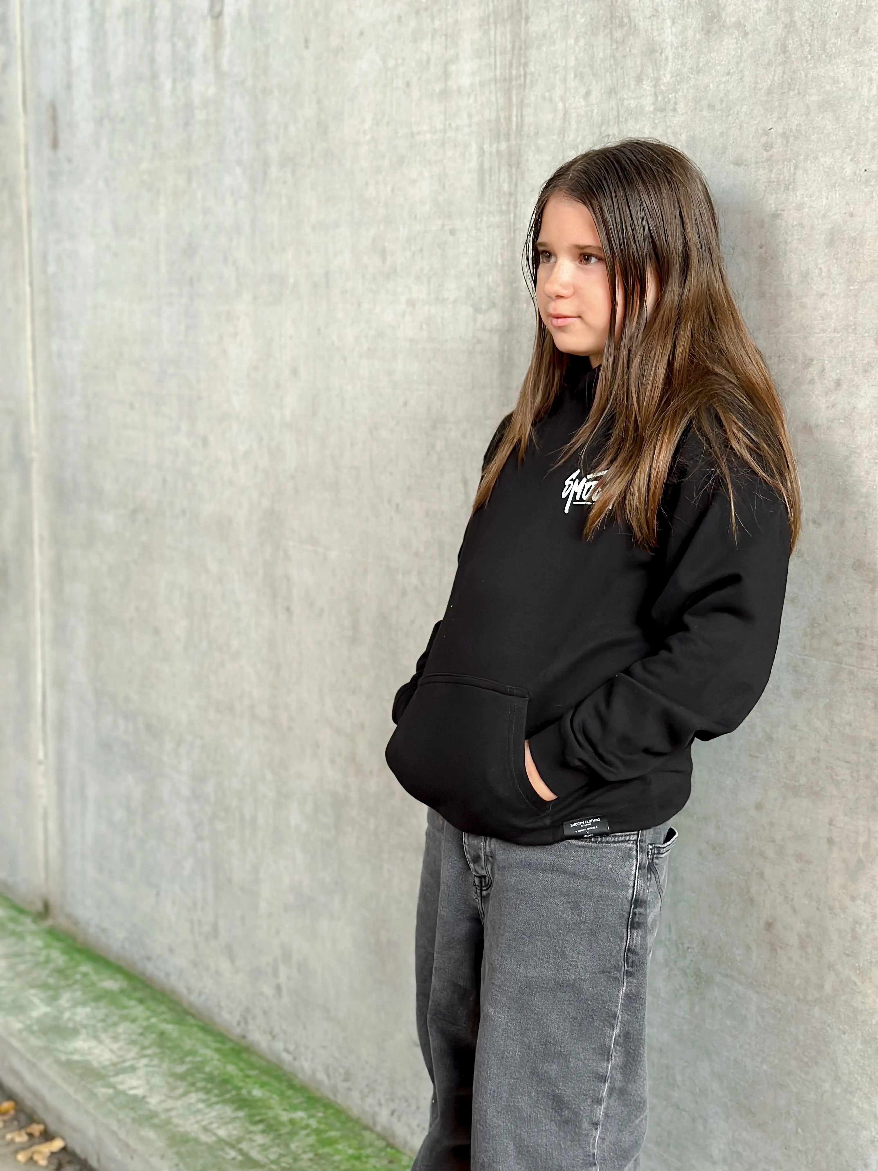 Black Kids Hoodie / Dainty White Front+Back Girls
