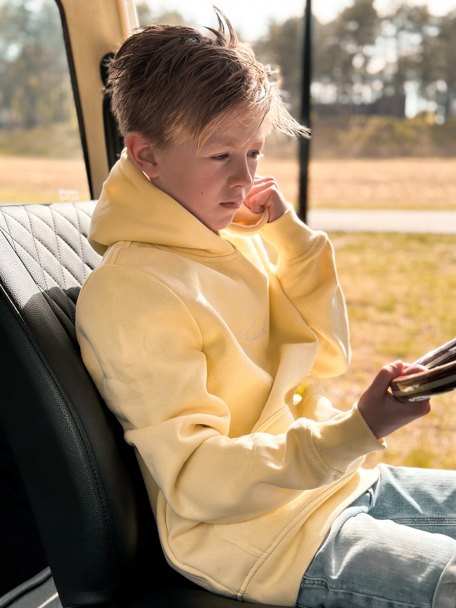 Soft Yellow Kids Hoodie / Signature White Boys