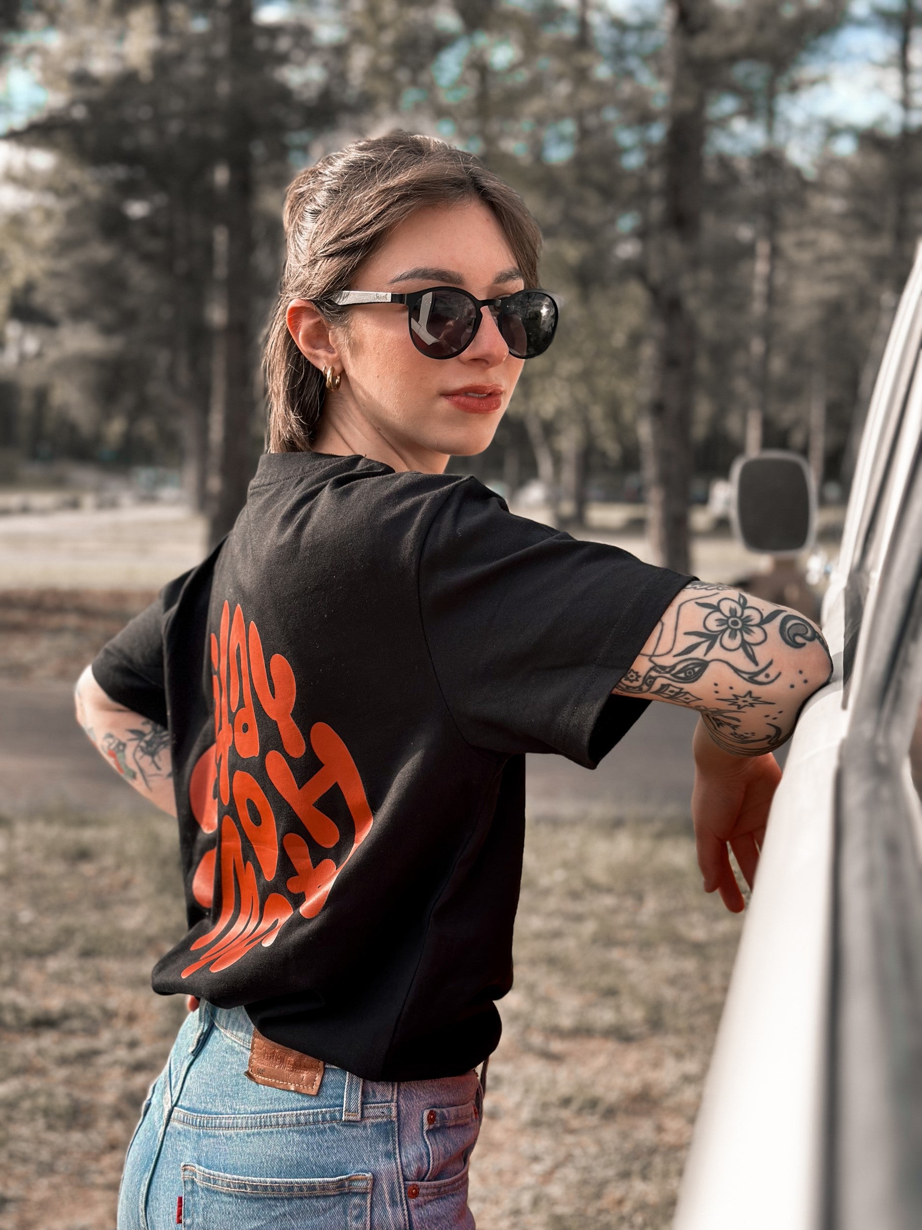 Black Heavy T / Stay Smooth Orange Front+Back Women