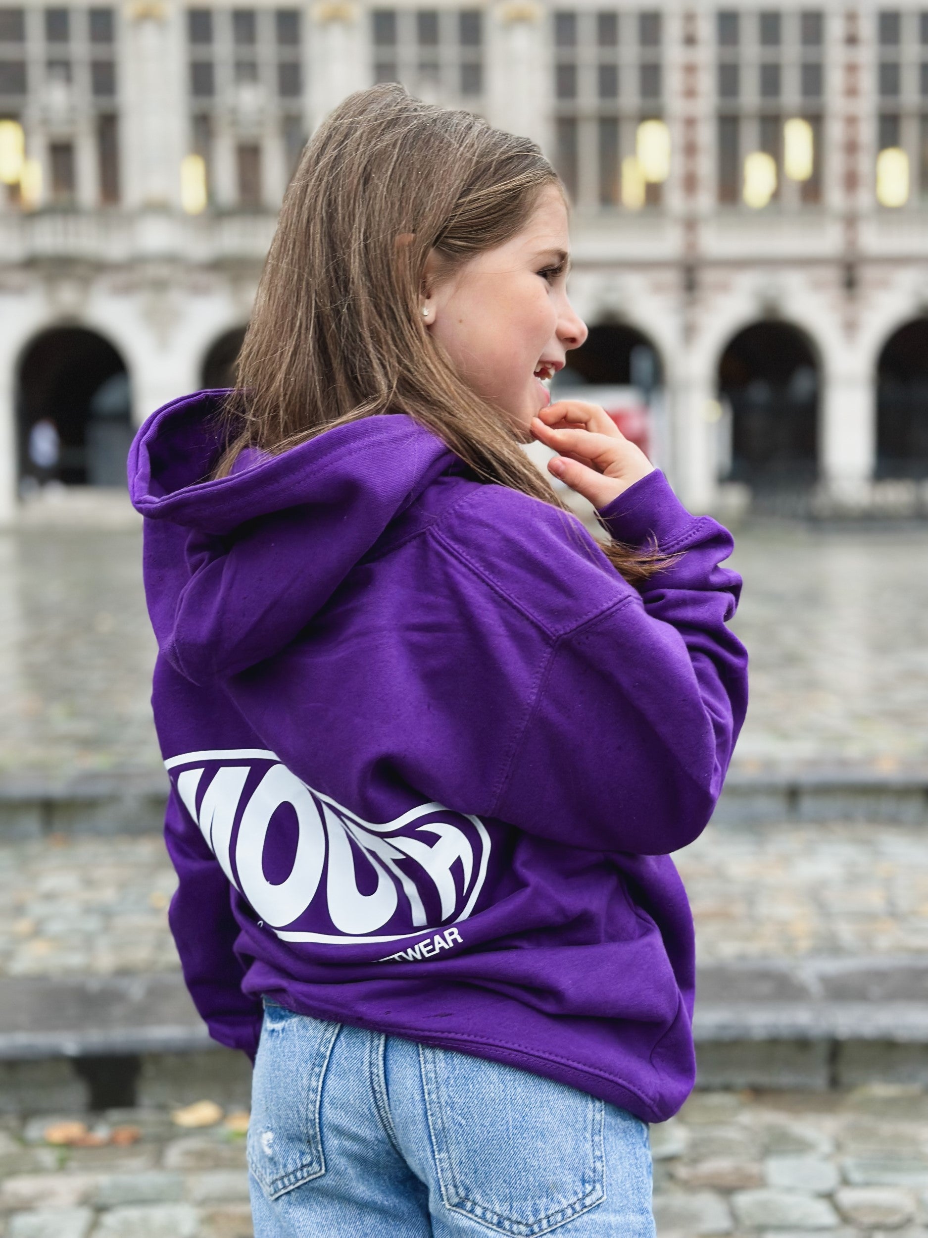 Dark Purple Kids Hoodie / Oval White Front+Back Girls