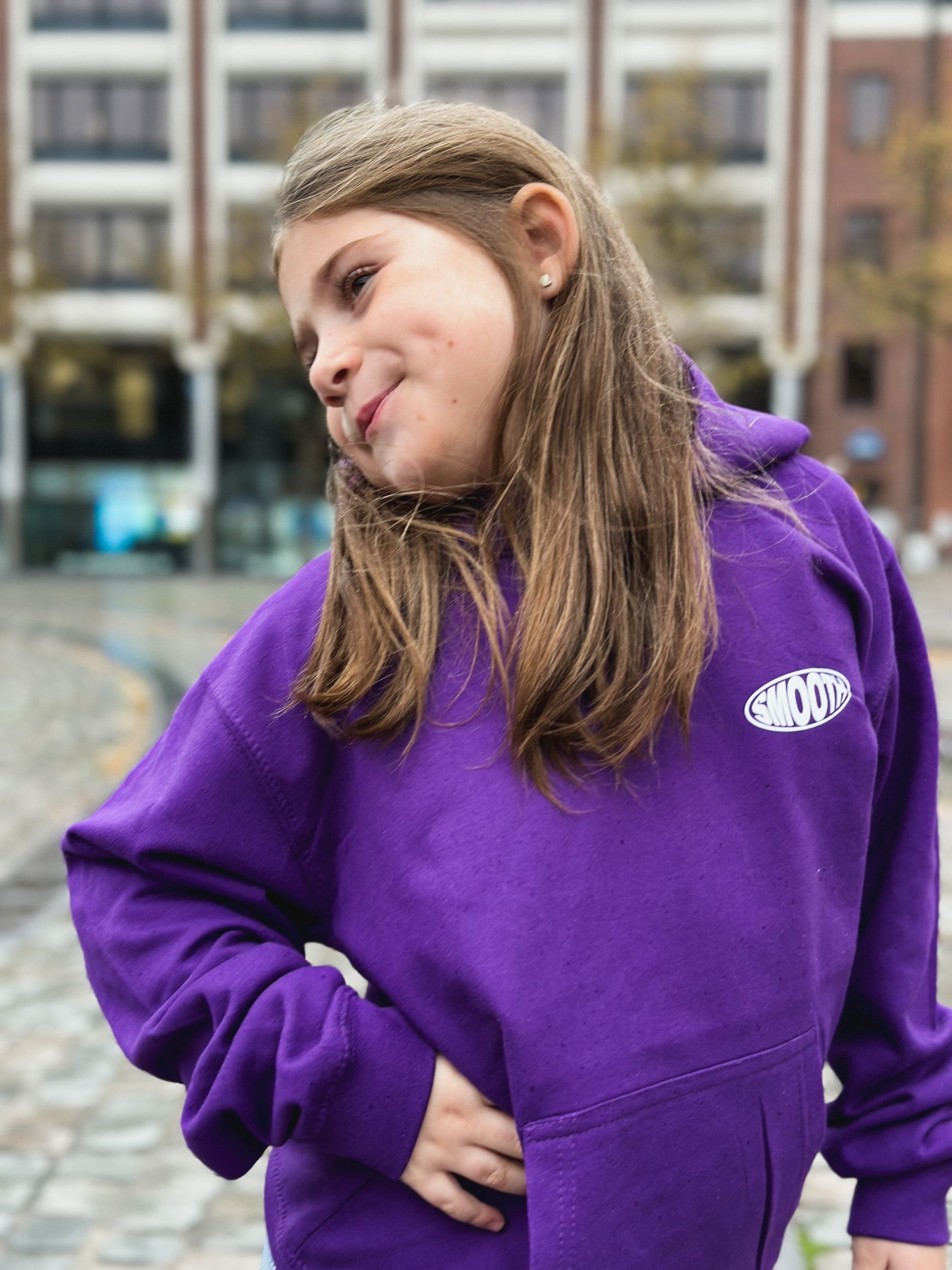 Dark Purple Kids Hoodie / Oval White Front+Back Girls