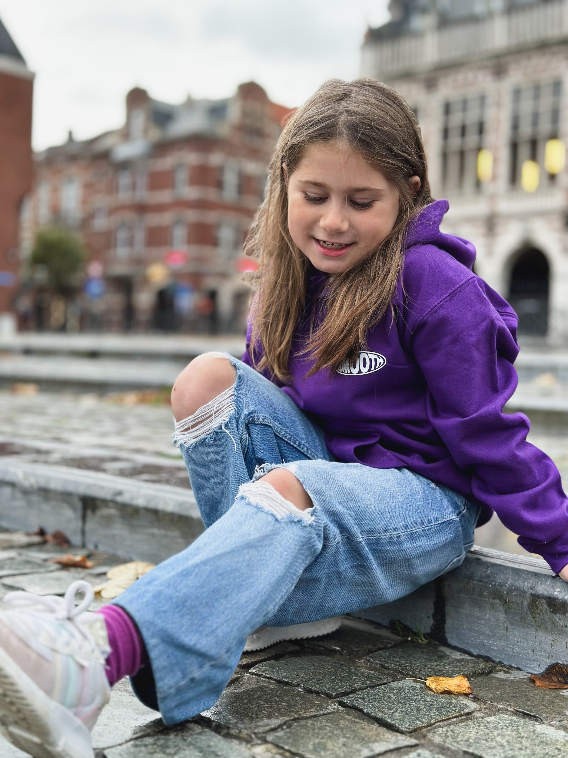 Dark Purple Kids Hoodie / Oval White Front+Back Girls