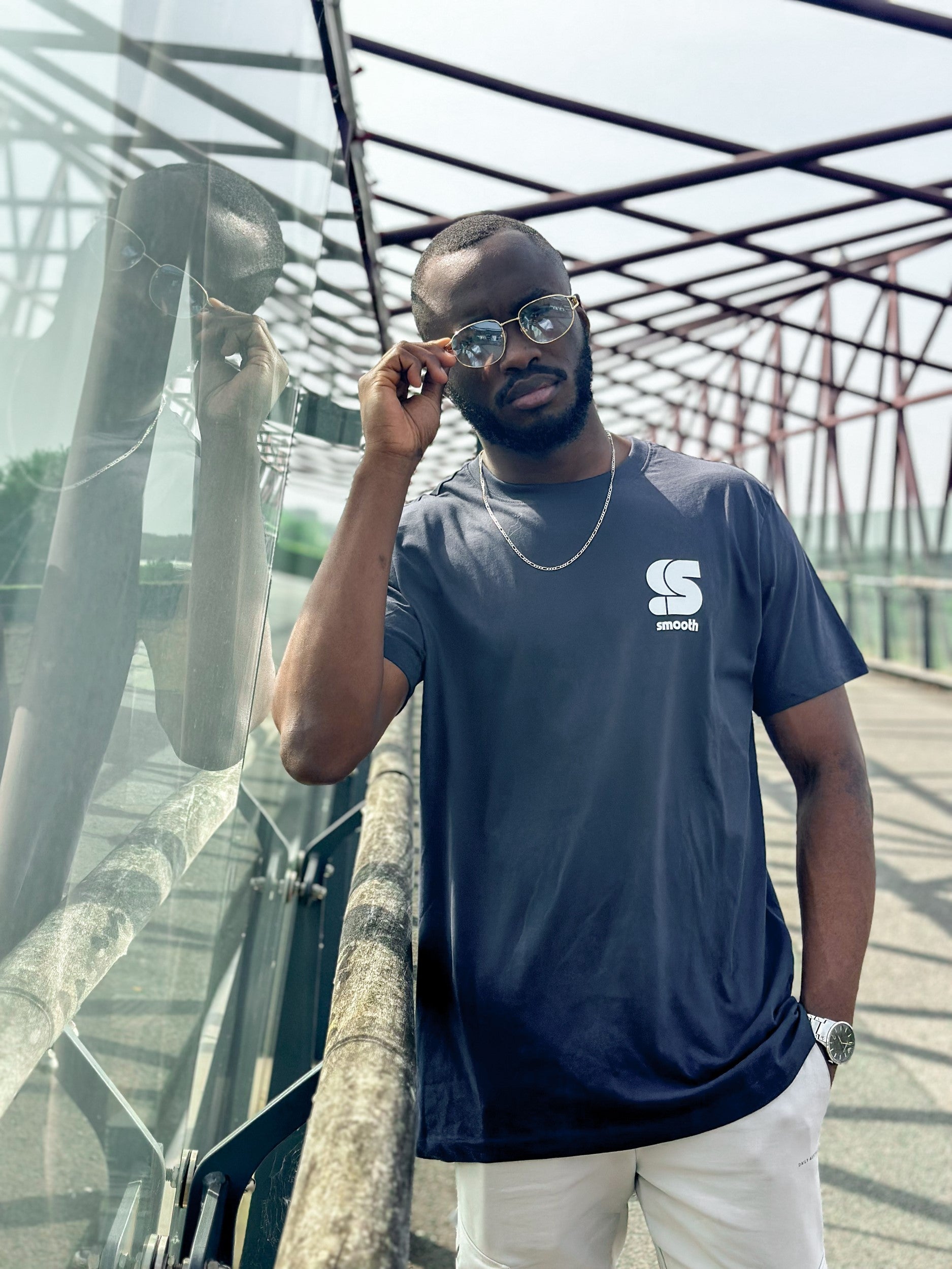 Navy T / S Logo White Front+Back Men