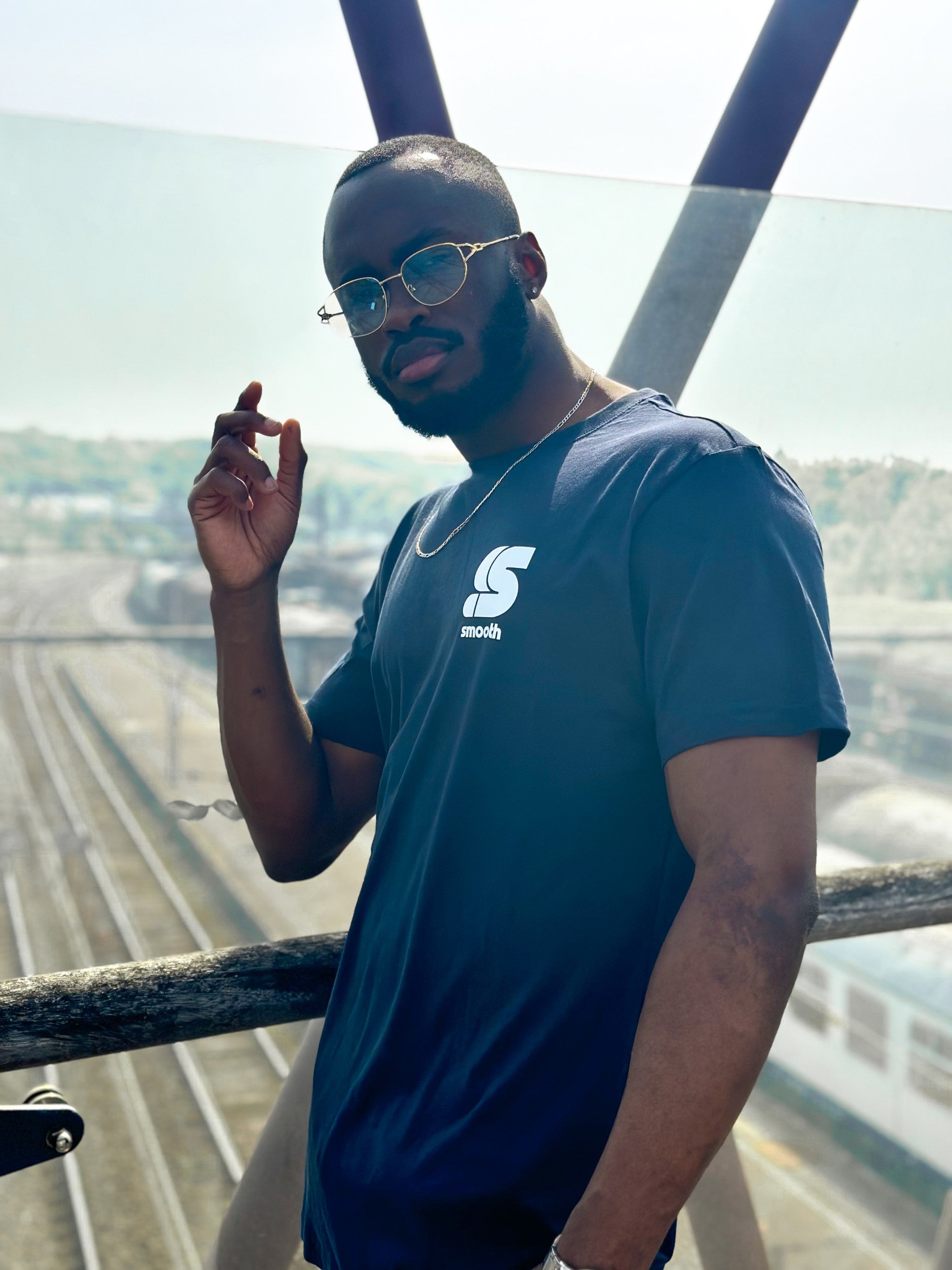 Navy T / S Logo White Front+Back Men