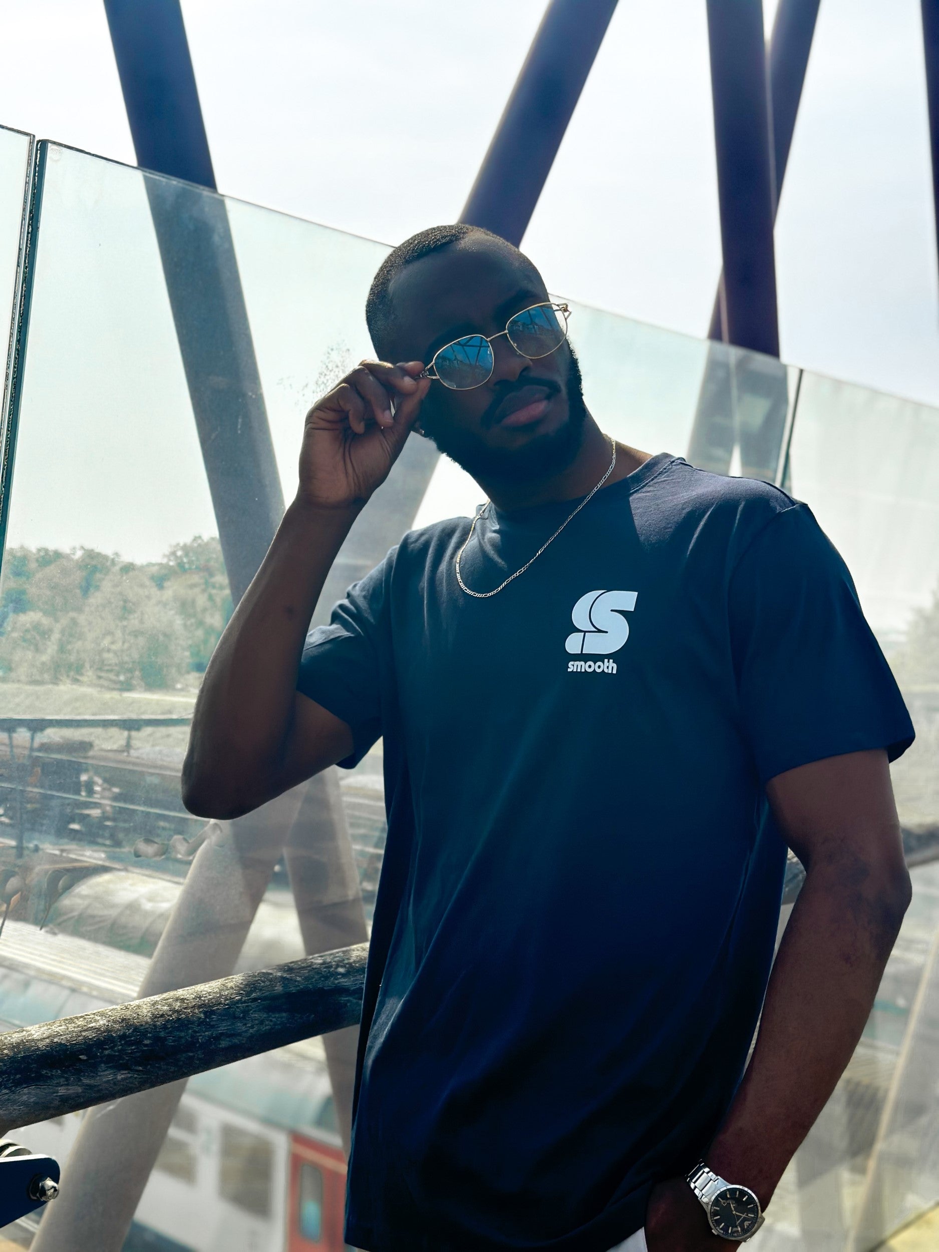 Navy T / S Logo White Front+Back Men