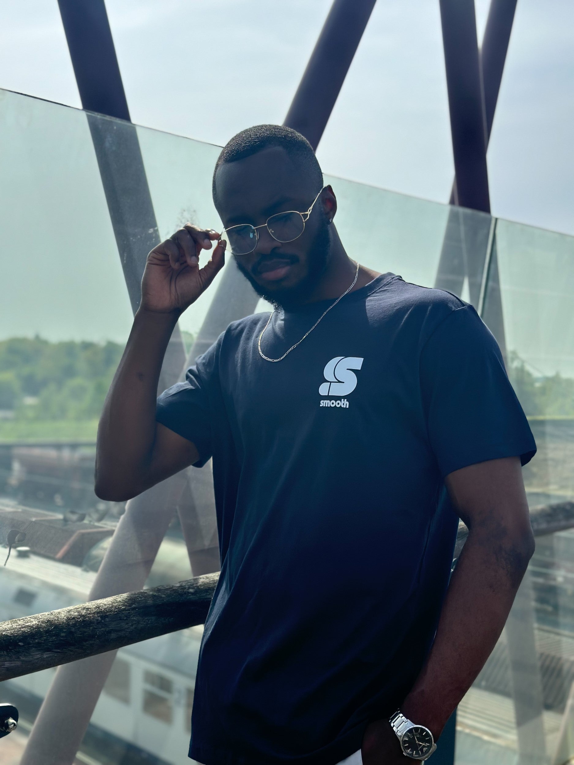 Navy T / S Logo White Front+Back Men