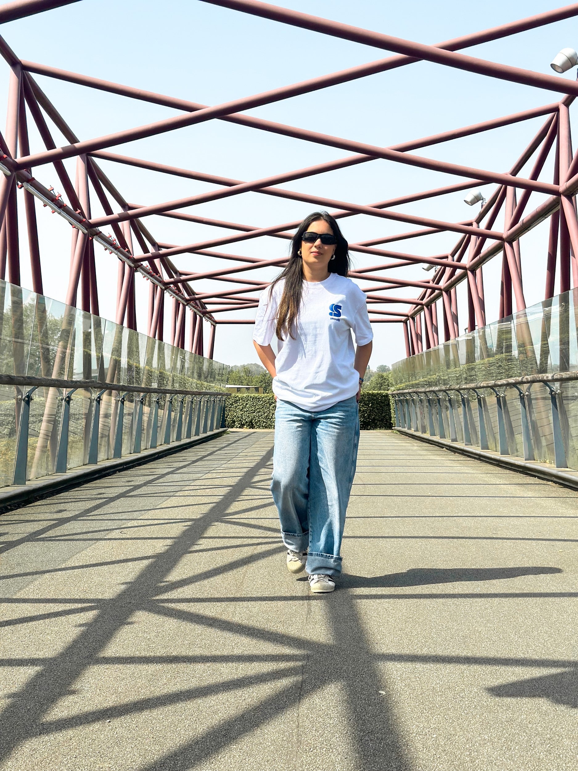 Heavy White T / S Logo Blue Front+Back Women