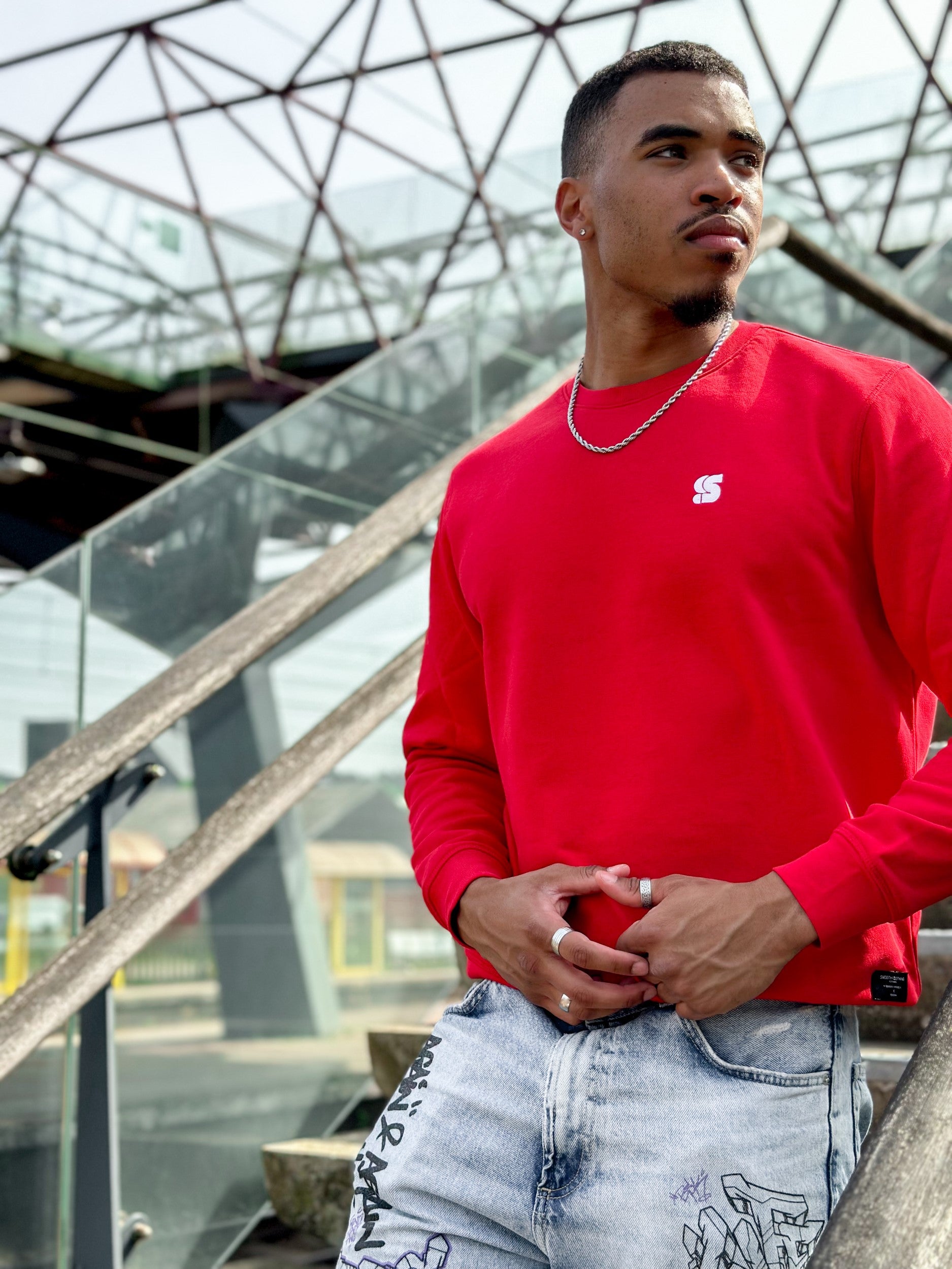 Red Crew / S Logo White Embroidered Men