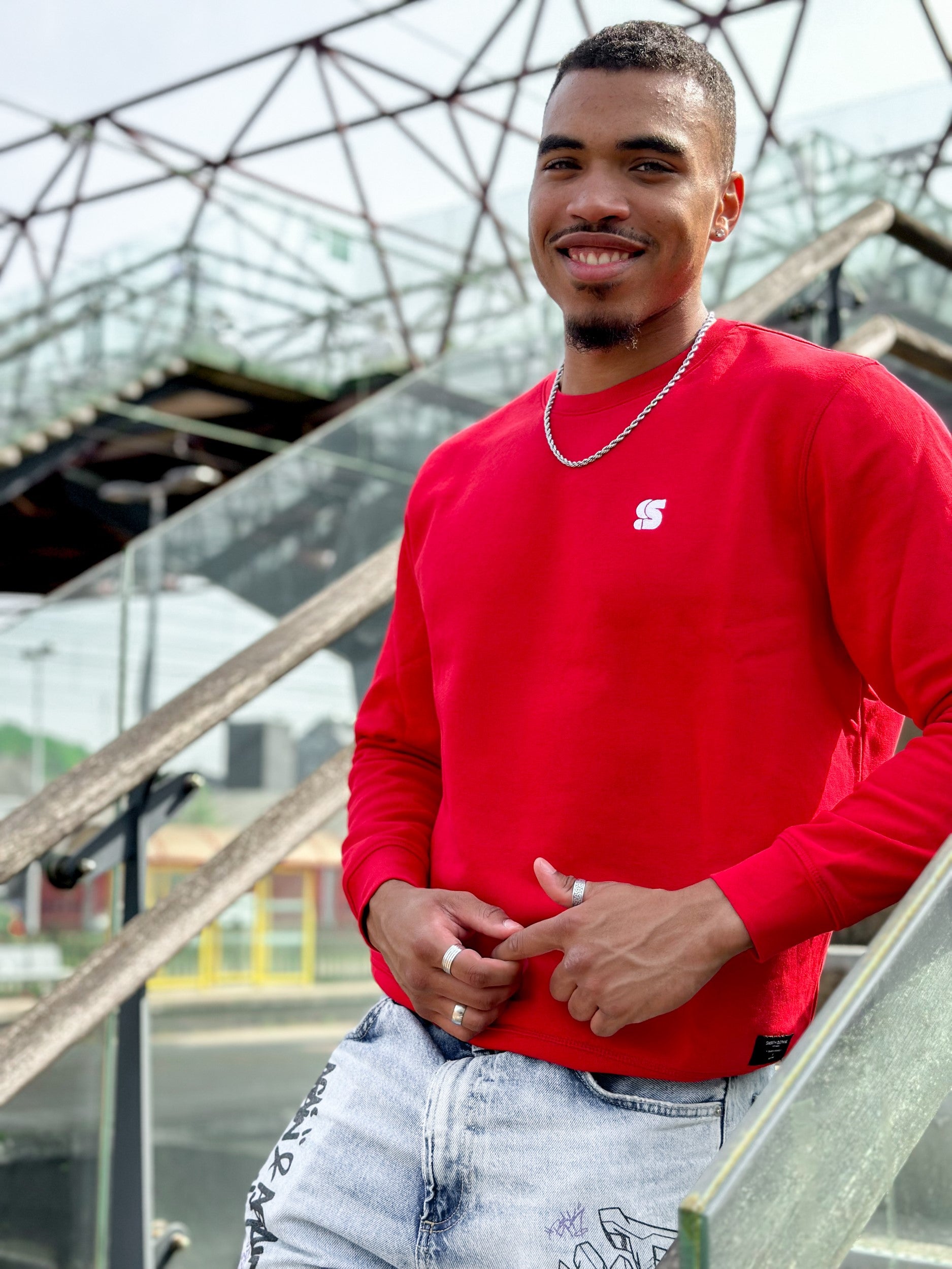 Red Crew / S Logo White Embroidered Men