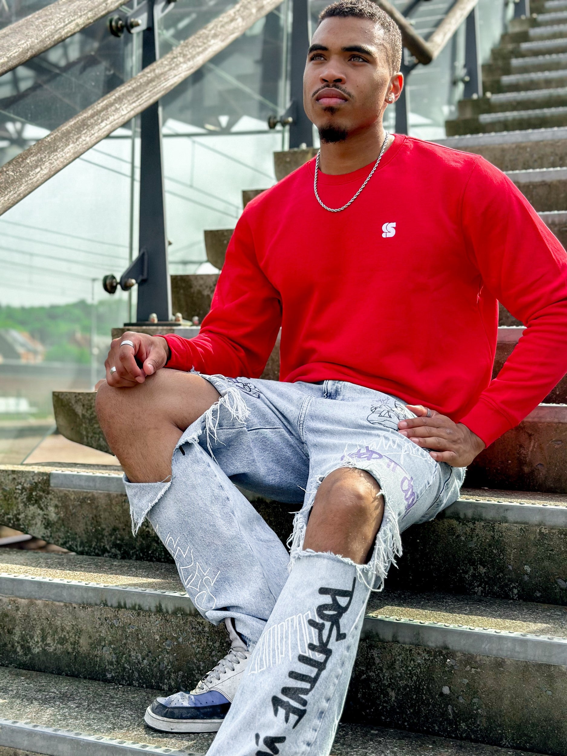 Red Crew / S Logo White Embroidered Men