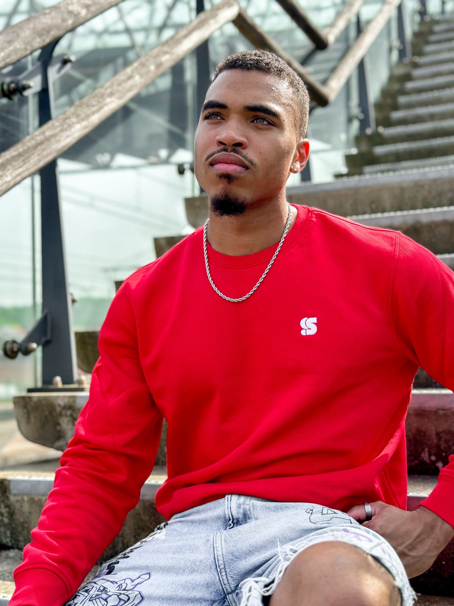 Red Crew / S Logo White Embroidered Men