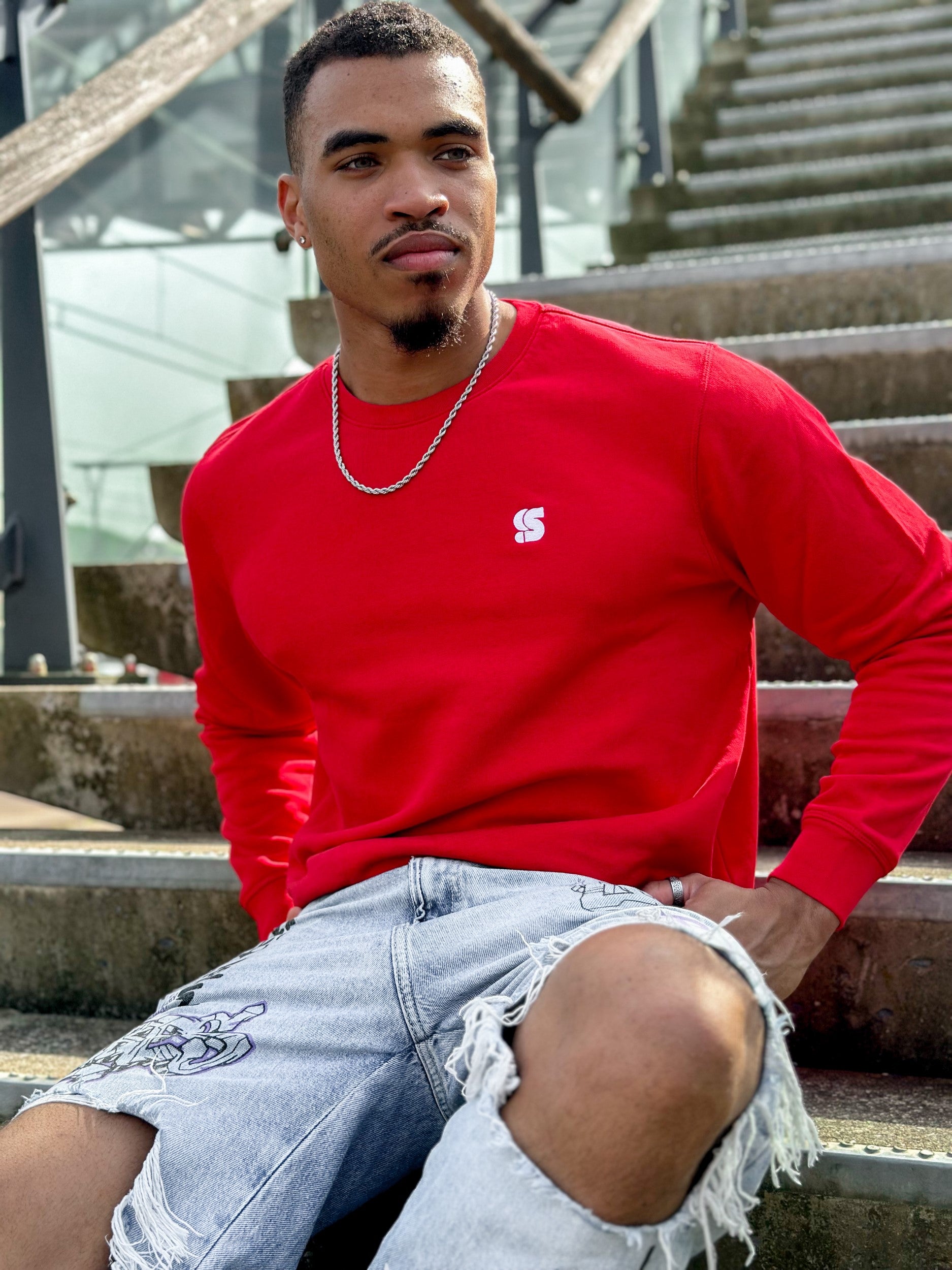 Red Crew / S Logo White Embroidered Men