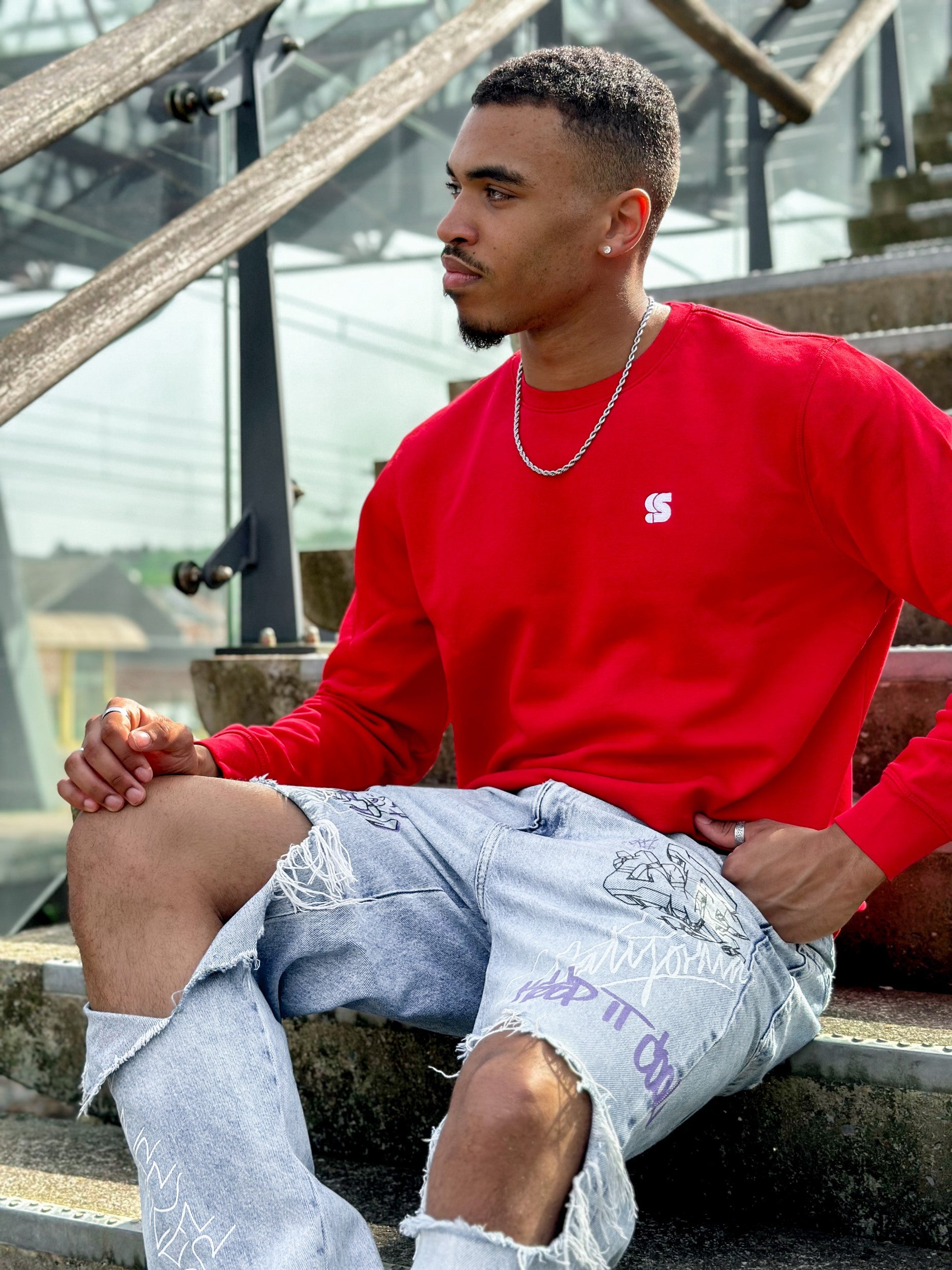 Red Crew / S Logo White Embroidered Men