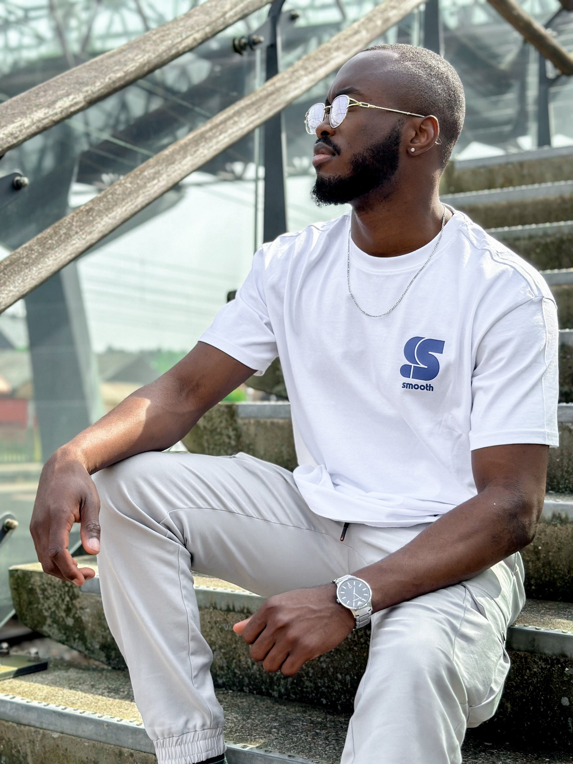 Heavy White T / S Logo Blue Front+Back Men