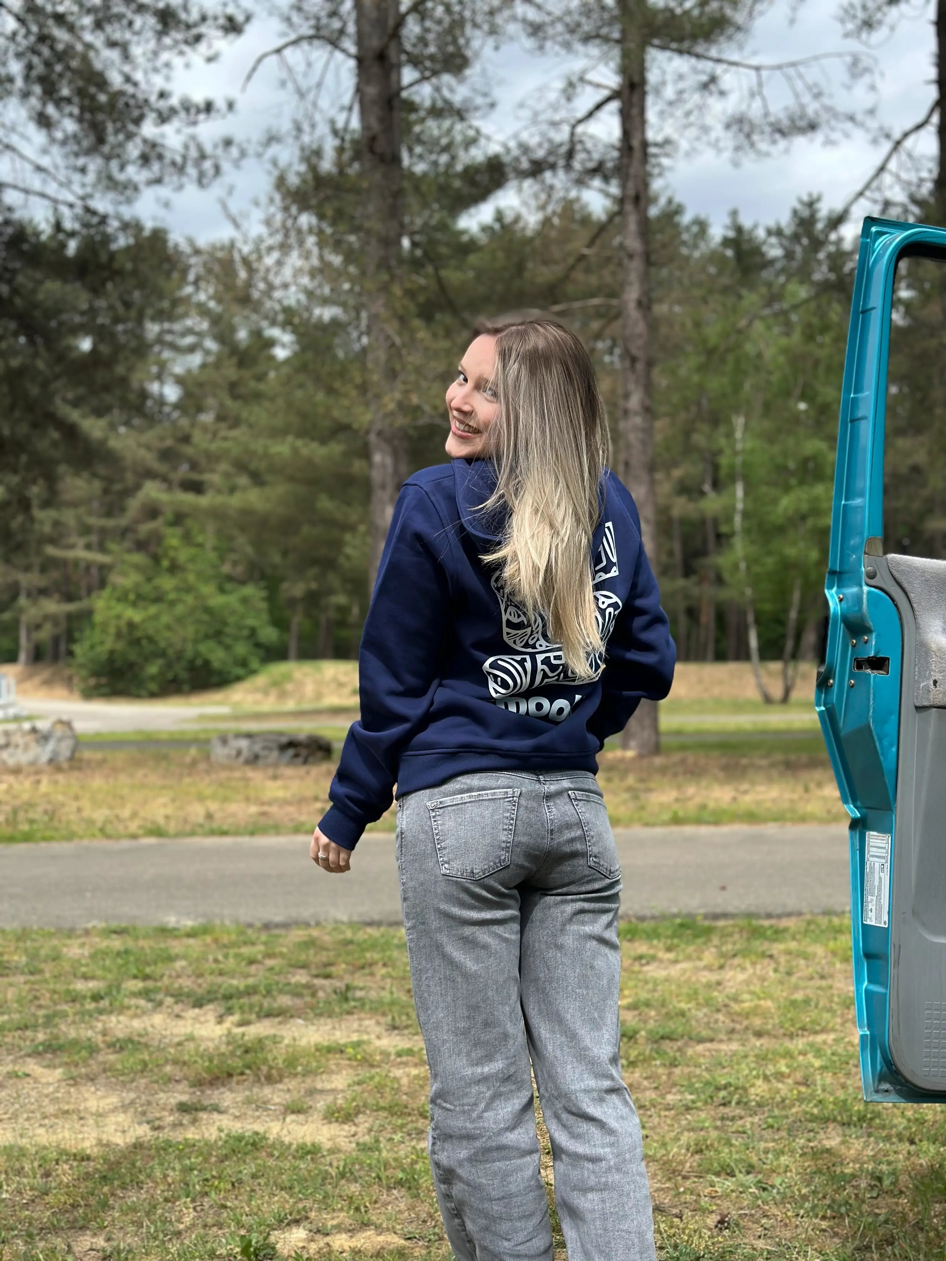 Dark Blue Hoodie / S Doodle White Front+Back Women