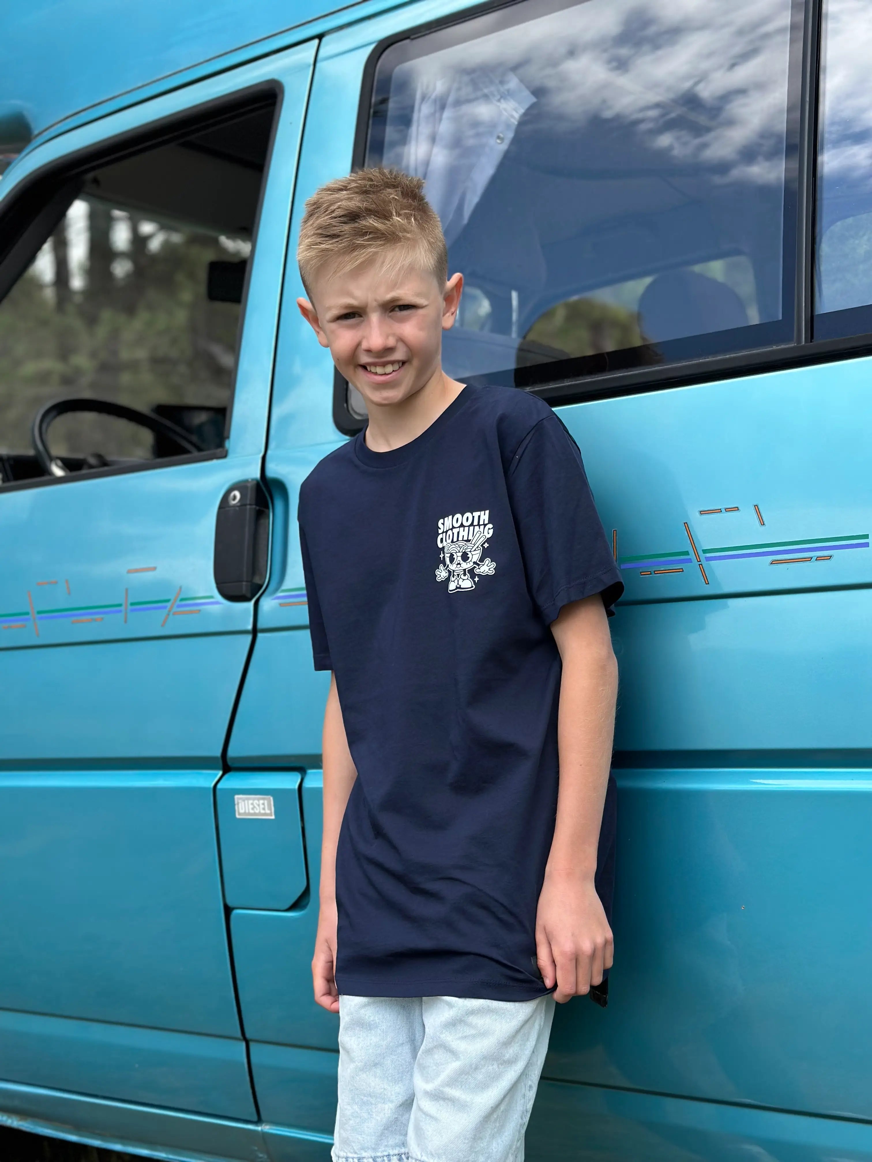 Dark Blue Kids T / Noods White Front+Back Boys
