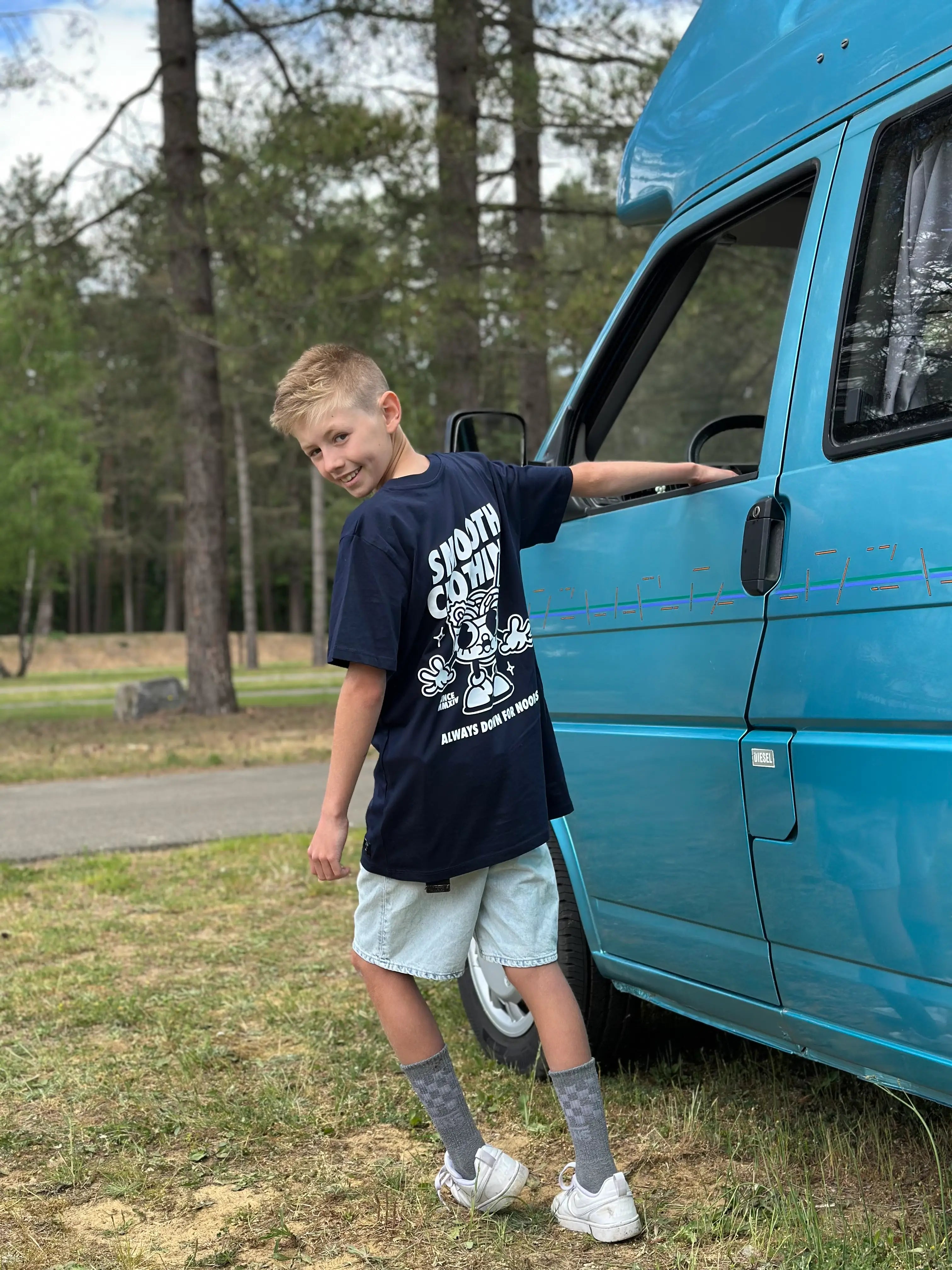 Dark Blue Kids T / Noods White Front+Back Boys