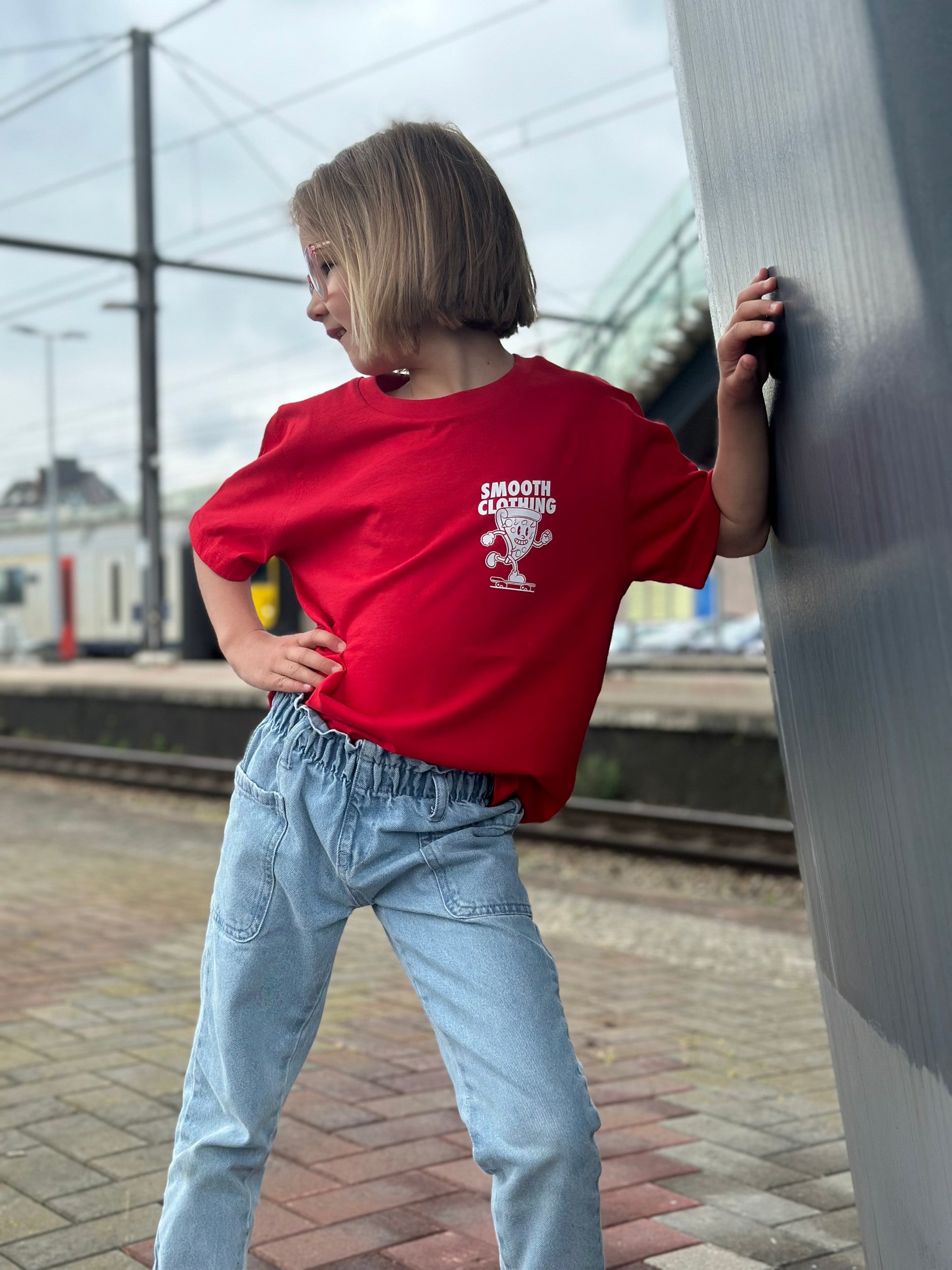 Red Kids T / Slice White Front+Back Girls