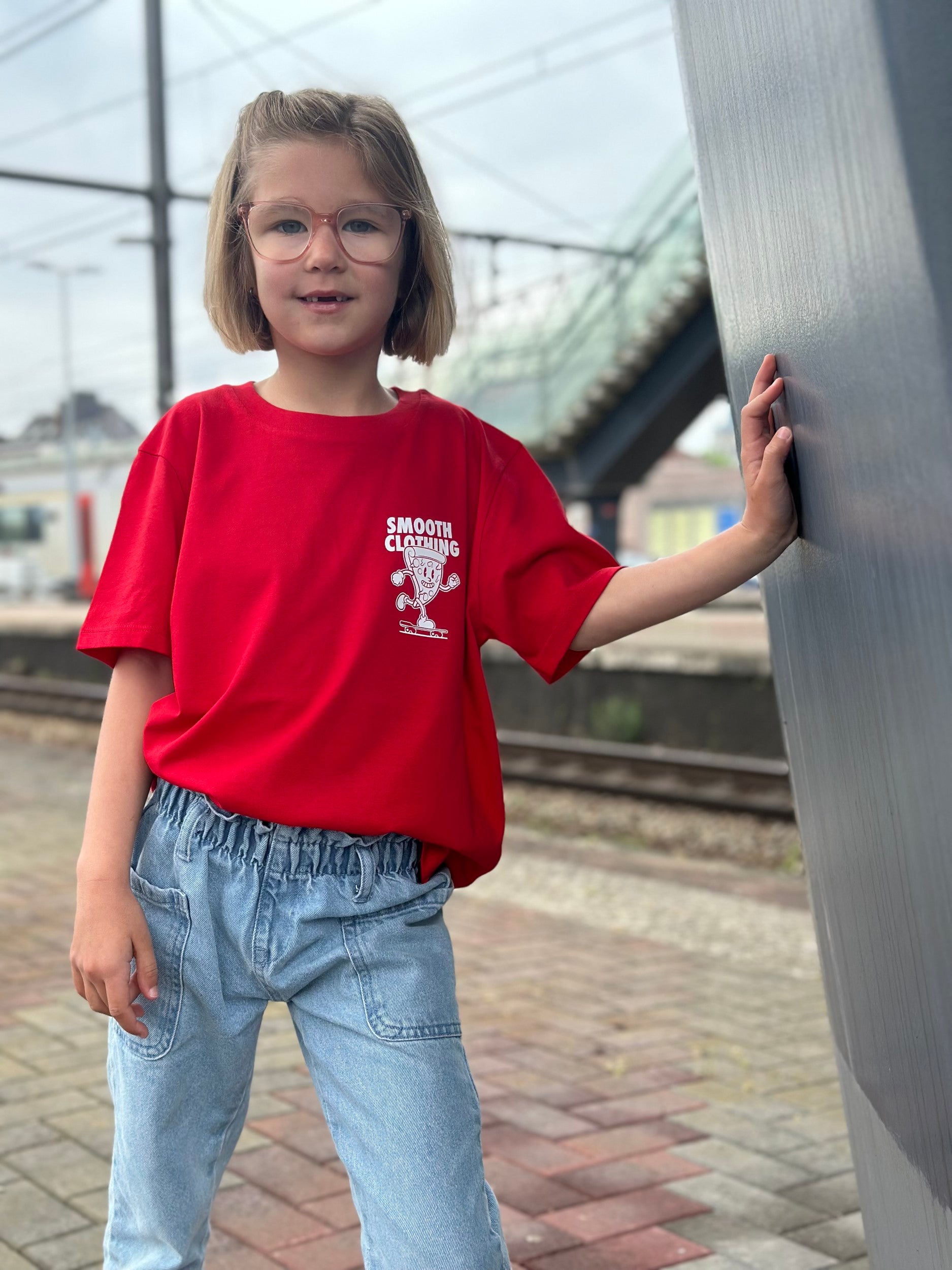 Red Kids T / Slice White Front+Back Girls