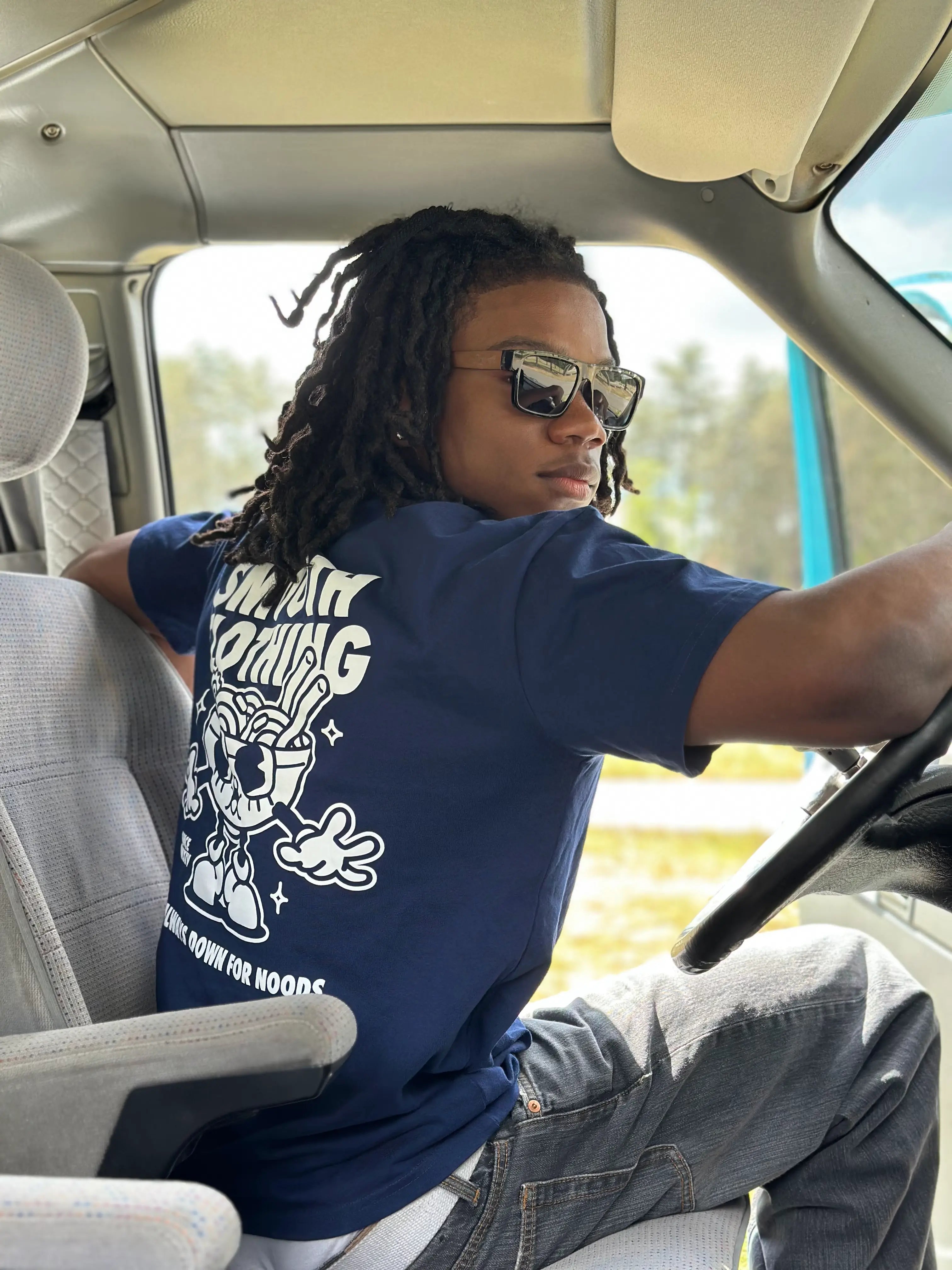 Dark Blue Heavy T / Noods White Front+Back Men