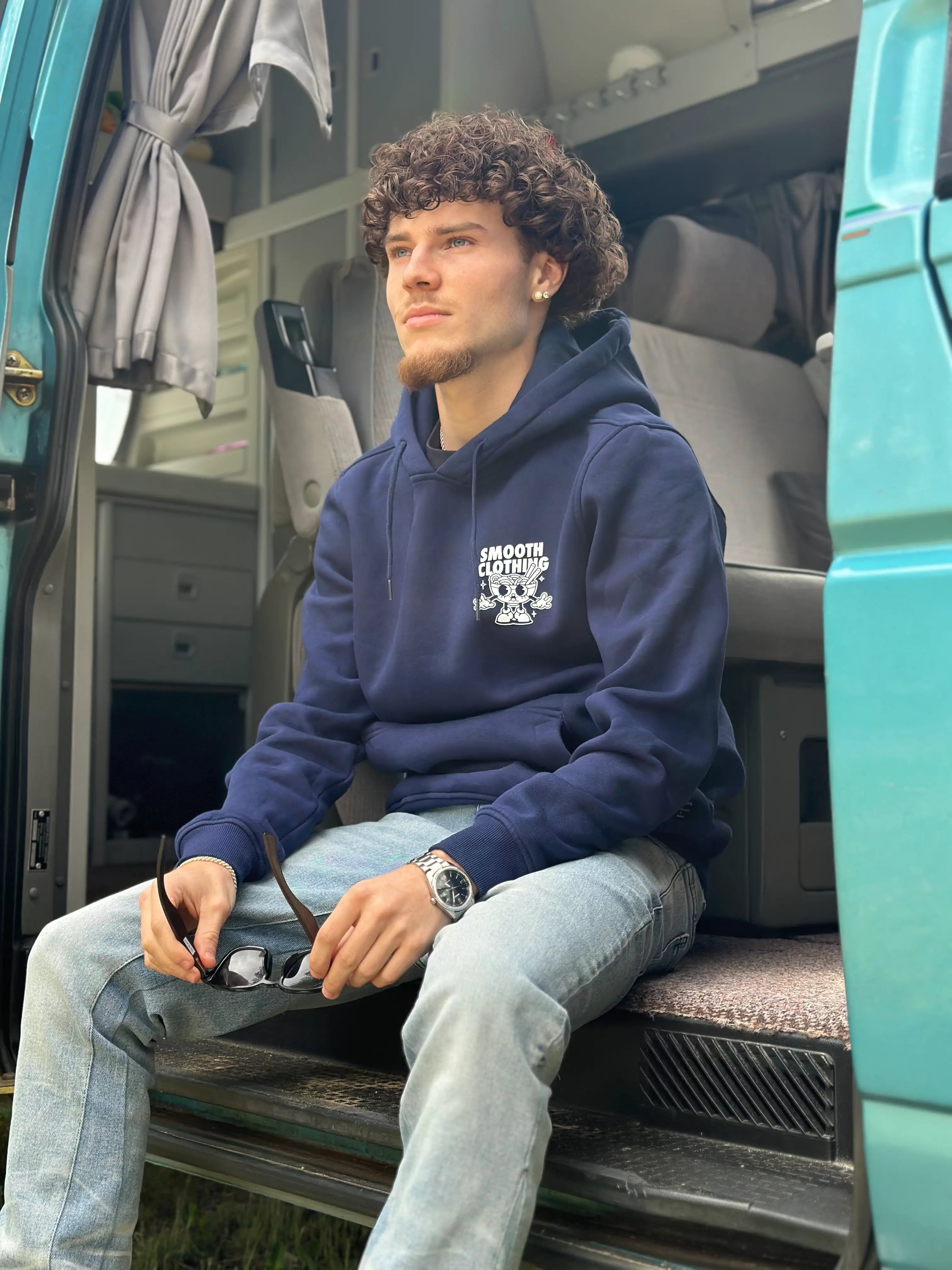 Dark Blue Hoodie / Noods White Font+Back Men